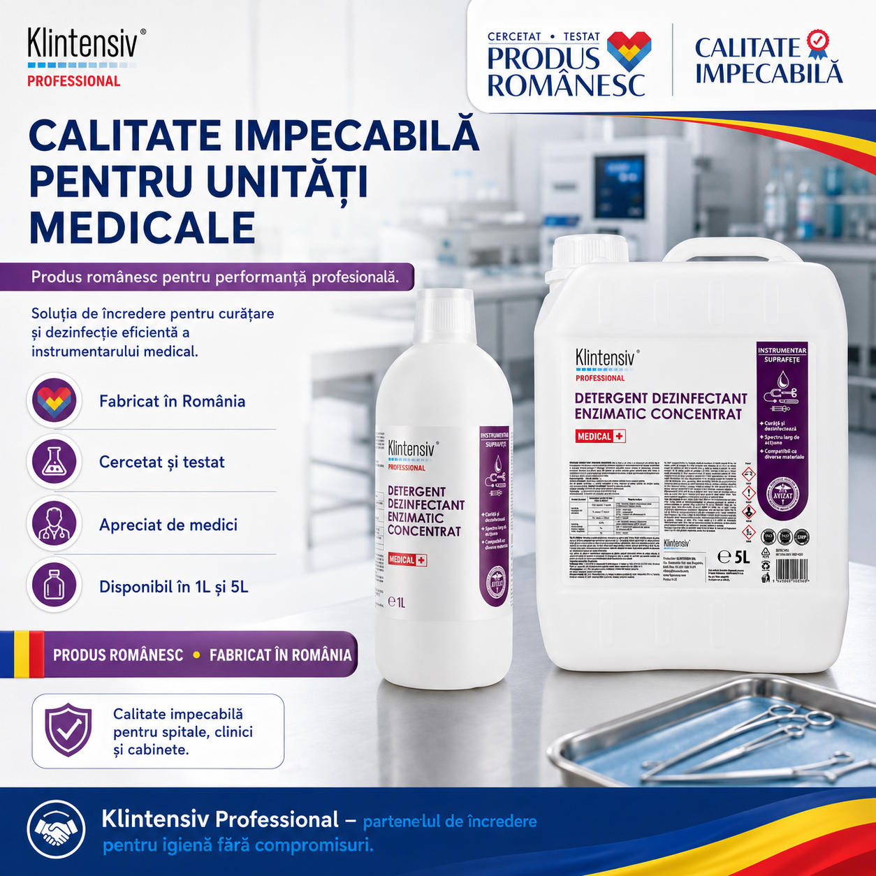 Klintensiv detergent dezinfectant enzimatic pentru spitale UPU ambulanțe și săli de operații