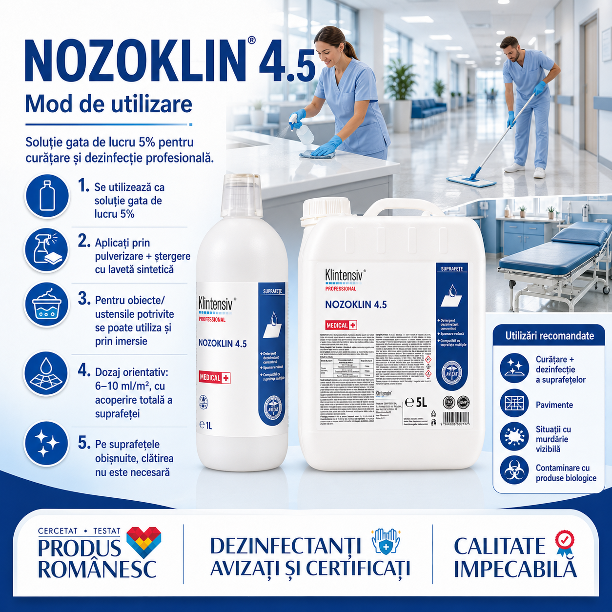 Nozoklin 4.5 recomandat pentru clinici birouri școli HoReCa spații comerciale