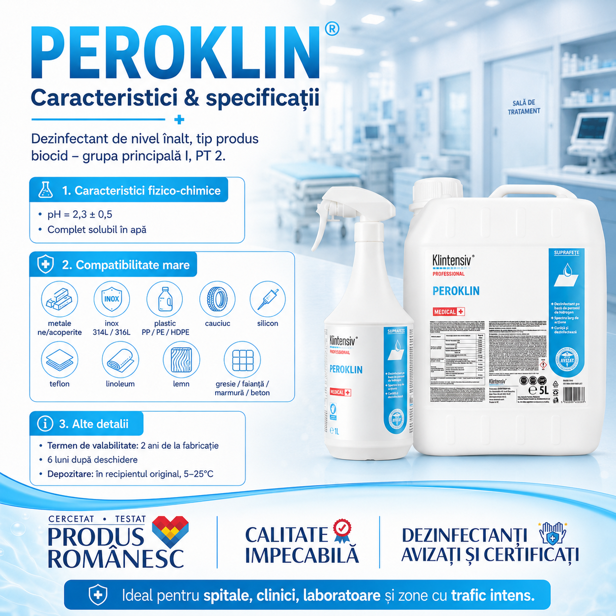 Peroklin pentru suprafețe instrumentar dispozitive medicale și nebulizare