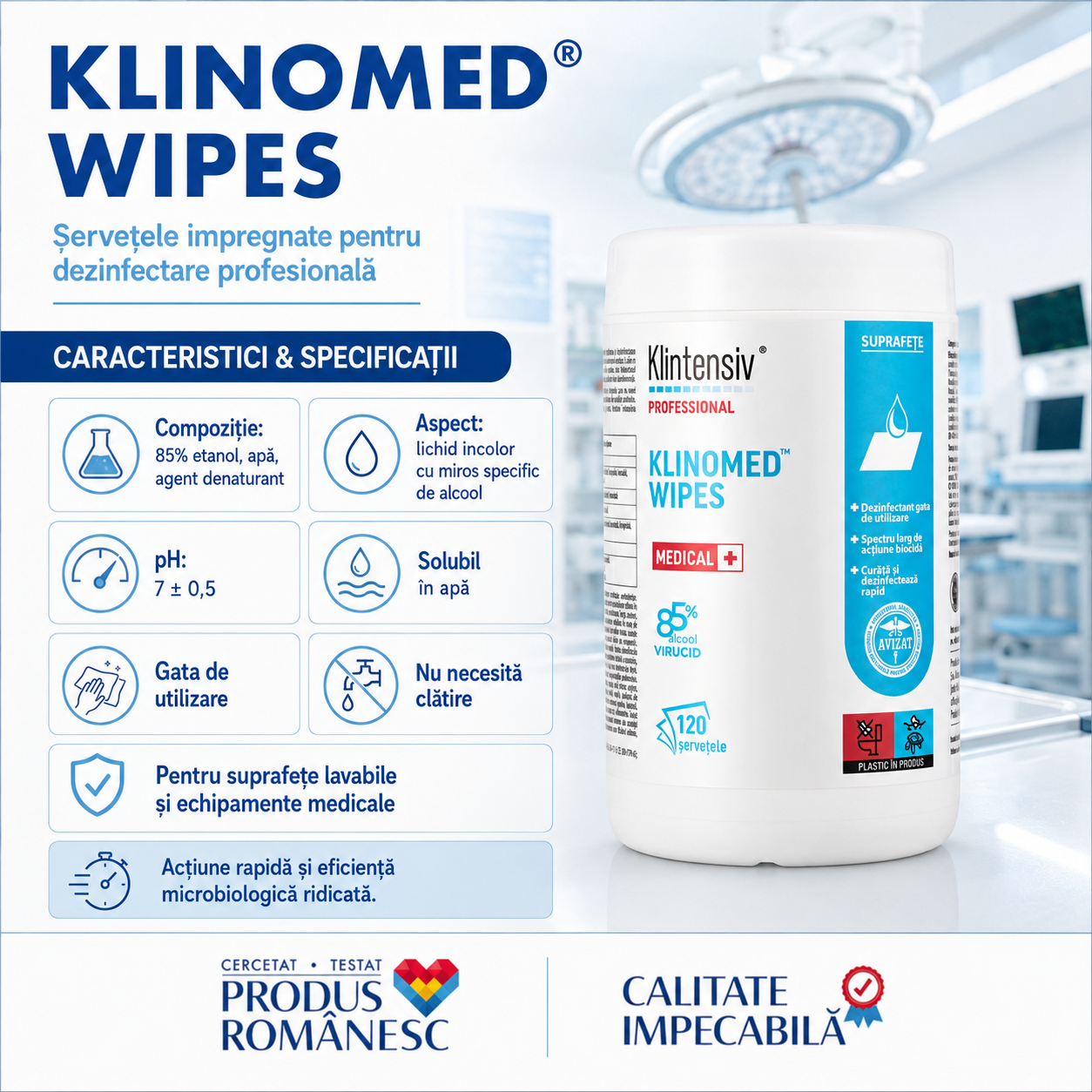 Klinomed Wipes pentru suprafețe lavabile și echipamente medicale