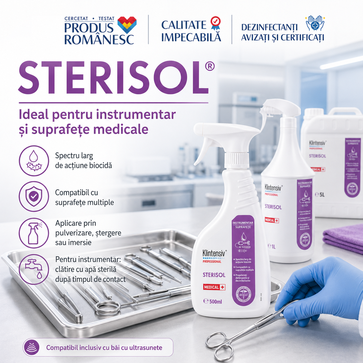Sterisol RTU pentru suprafețe pavimente instrumentar și dispozitive medicale