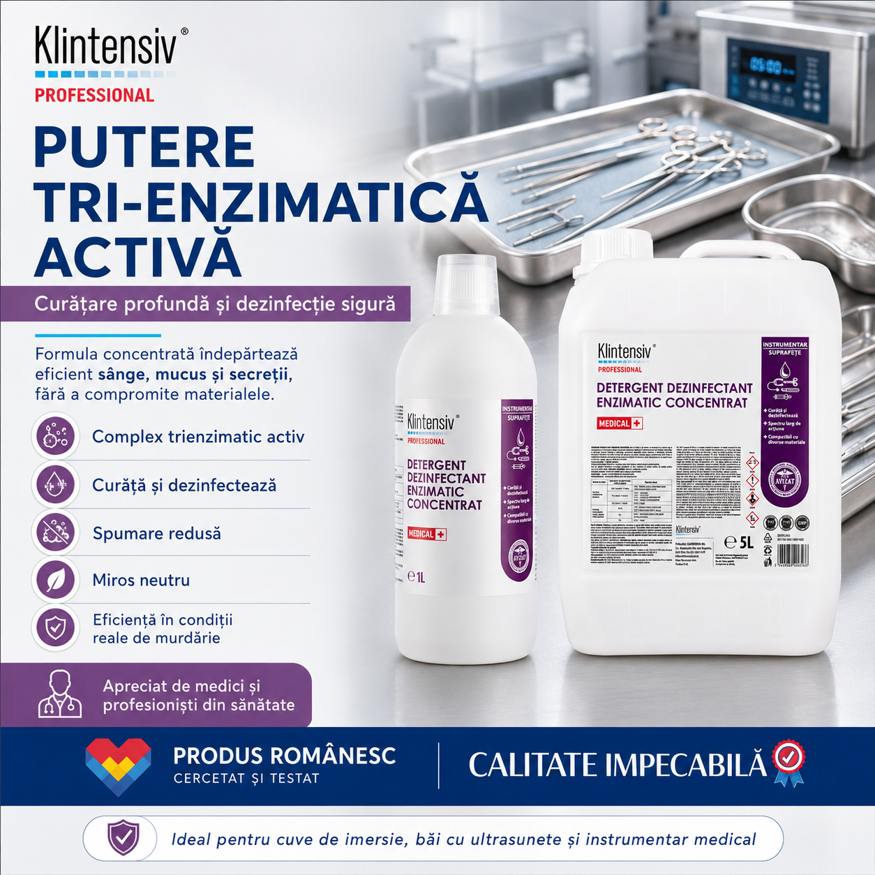 Caracteristici detergent dezinfectant enzimatic Klintensiv pH 7 lichid pal-portocaliu