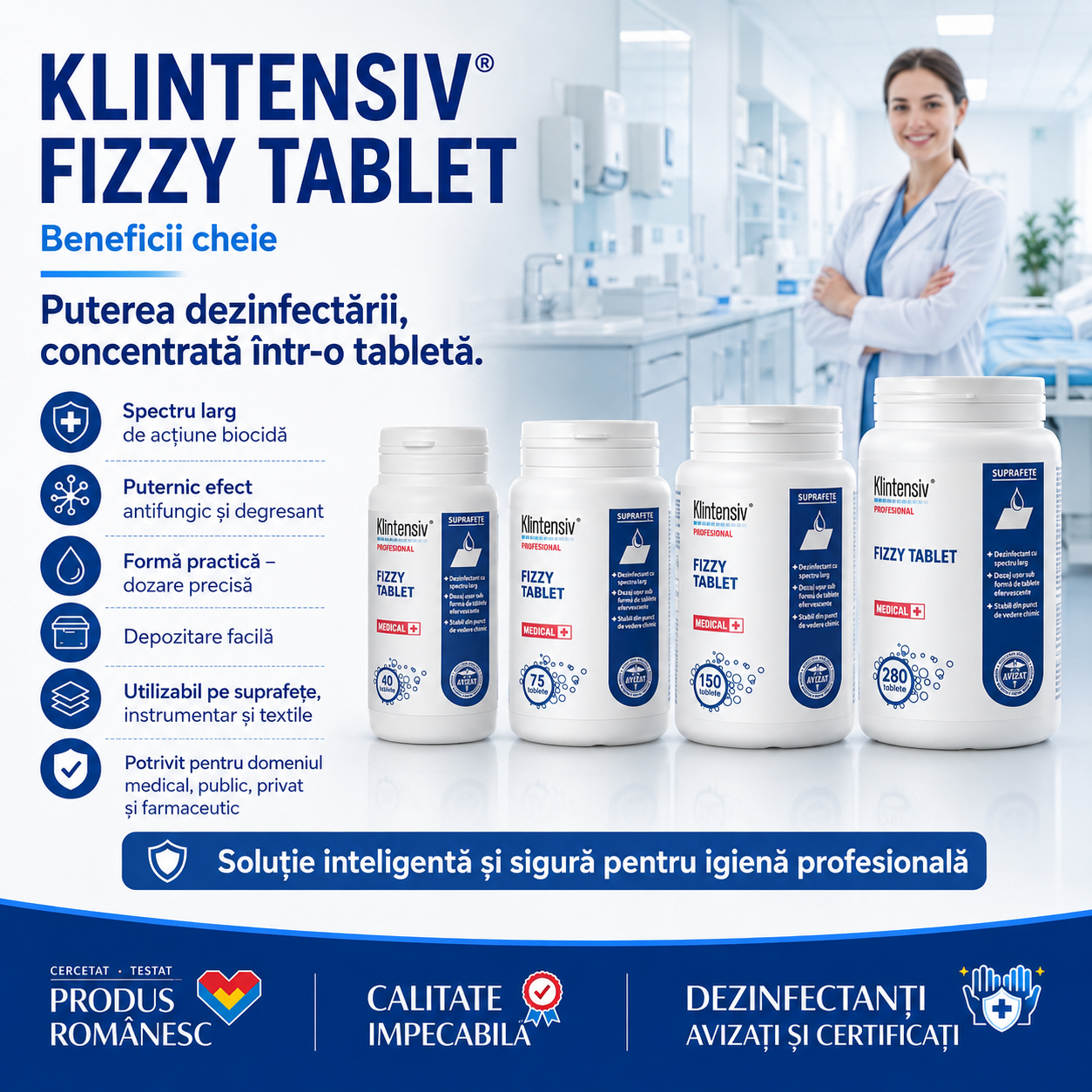 Indicații Klintensiv Fizzy Tablet suprafețe instrumentar textile piscine soluție 0,2%