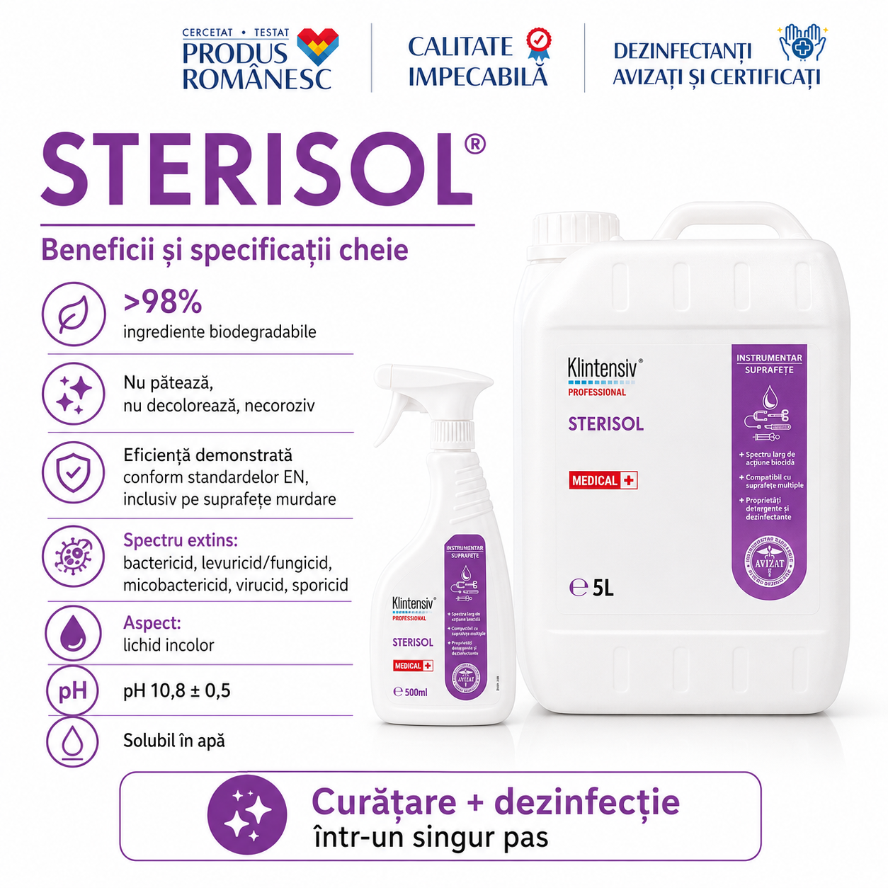 Sterisol compatibil plastic inox aluminiu cauciuc teflon ceramică sticlă lemn marmură