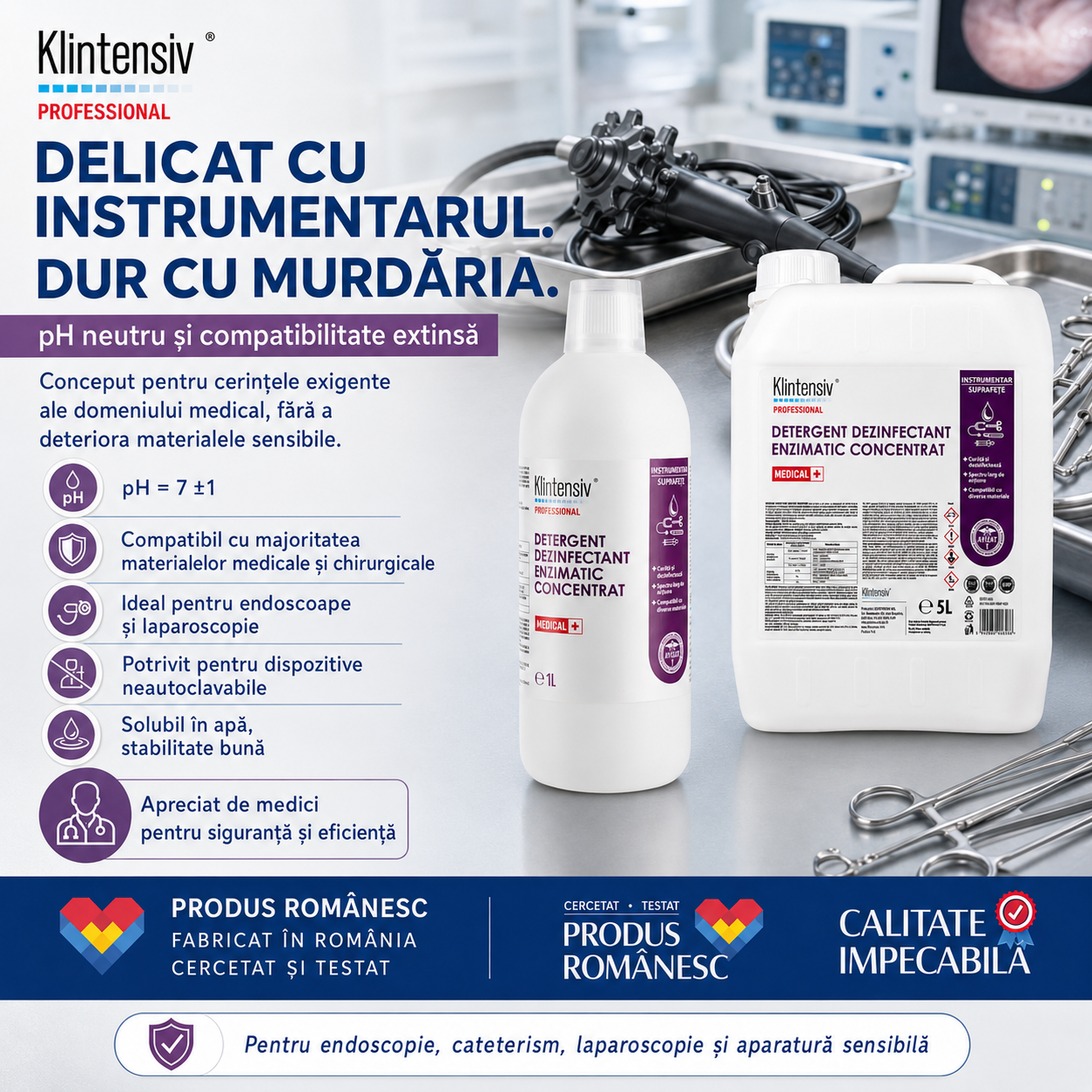 Instrucțiuni utilizare detergent dezinfectant enzimatic Klintensiv diluție 0,25-5%