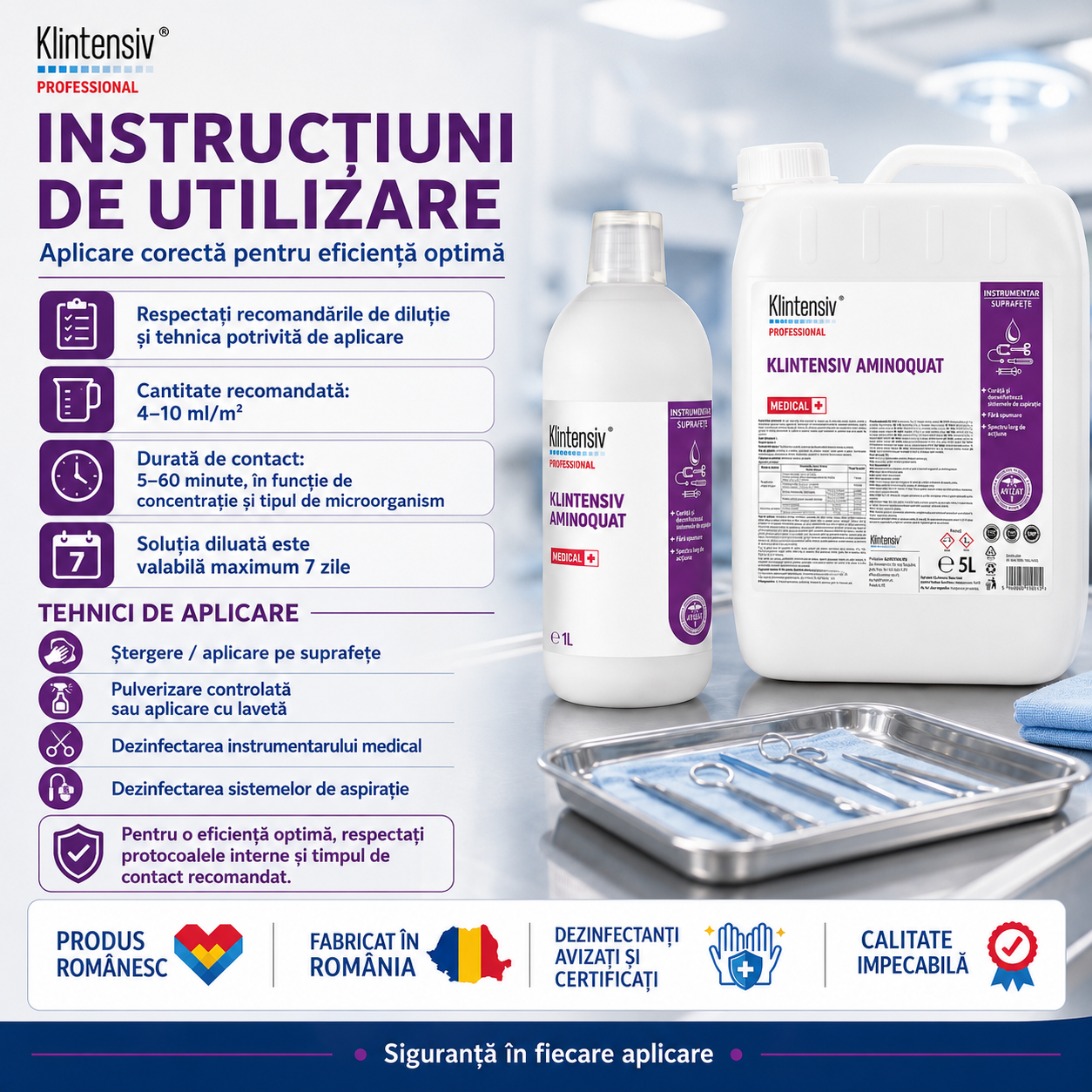 Compatibilitate Klintensiv Aminoquat plastic metal cauciuc teflon sticlă ceramică lemn