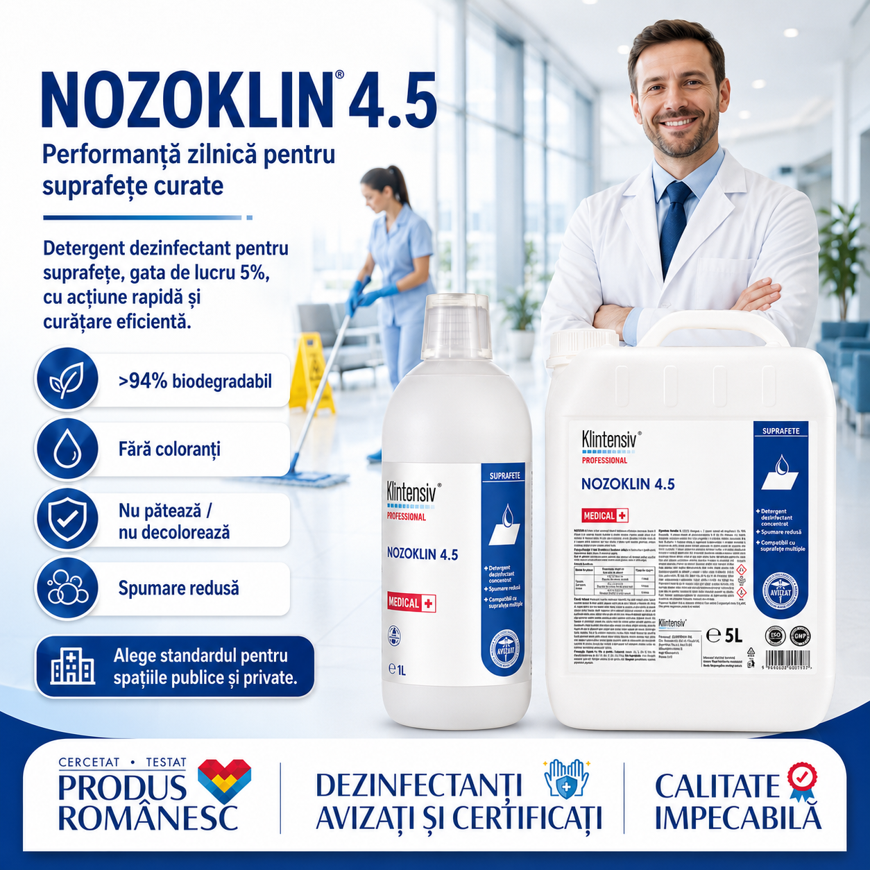 Caracteristici Nozoklin 4.5 lichid incolor opalescent pH 12,5 soluție 5%