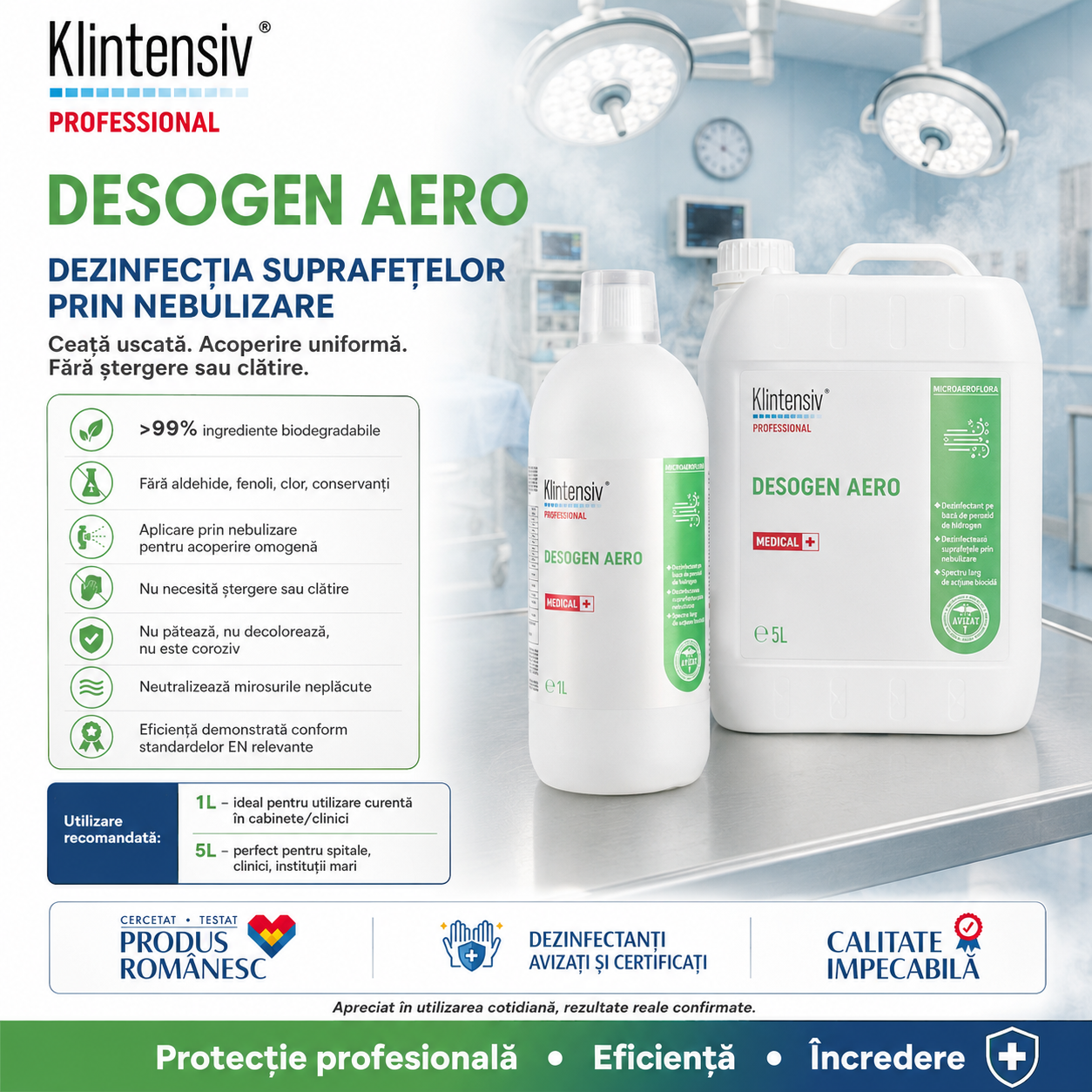 Instrucțiuni Desogen Aero nebulizare 10 ml pe metru cub timp contact 30 minute