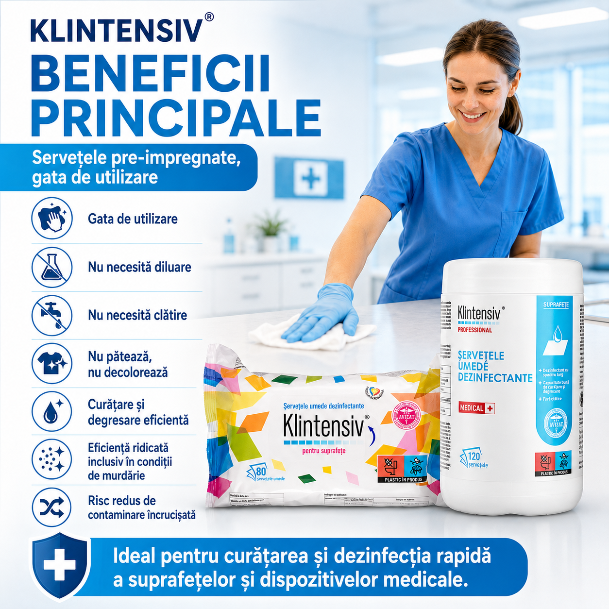 Teste eficacitate Klintensiv șervețele dezinfectante aviz 2394BIO