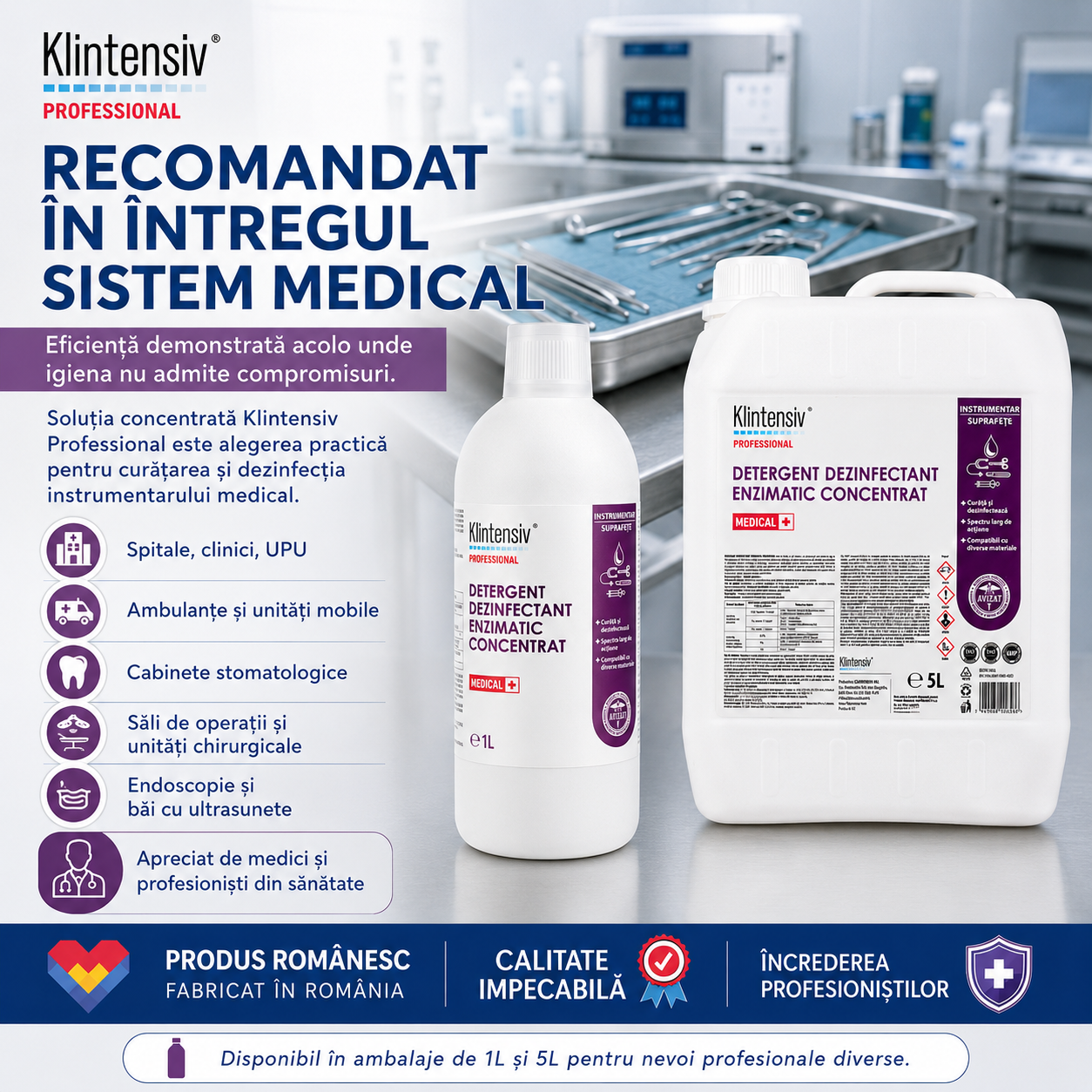 Utilizări detergent enzimatic Klintensiv endoscoape instrumentar stomatologic chirurgical