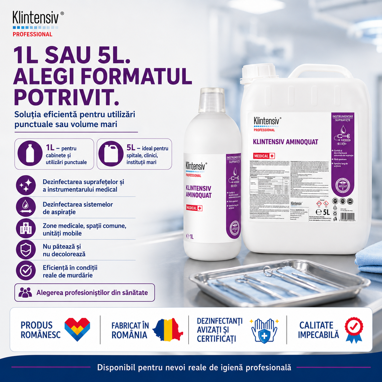 Caracteristici Klintensiv Aminoquat lichid verde deschis pH 10,7-11,1 solubil &icirc;n apă