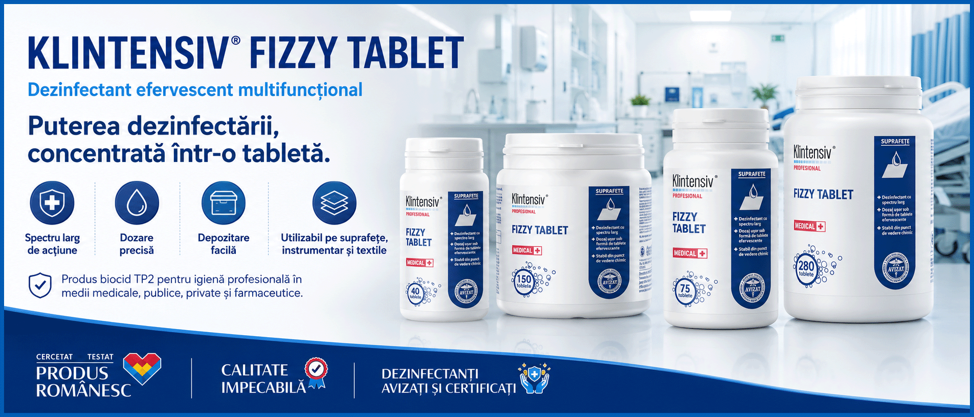 Klintensiv Fizzy Tablet dezinfectant efervescent multifuncțional TP2
