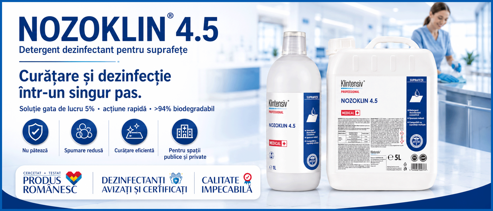 Nozoklin 4.5 detergent dezinfectant pentru suprafețe PT2