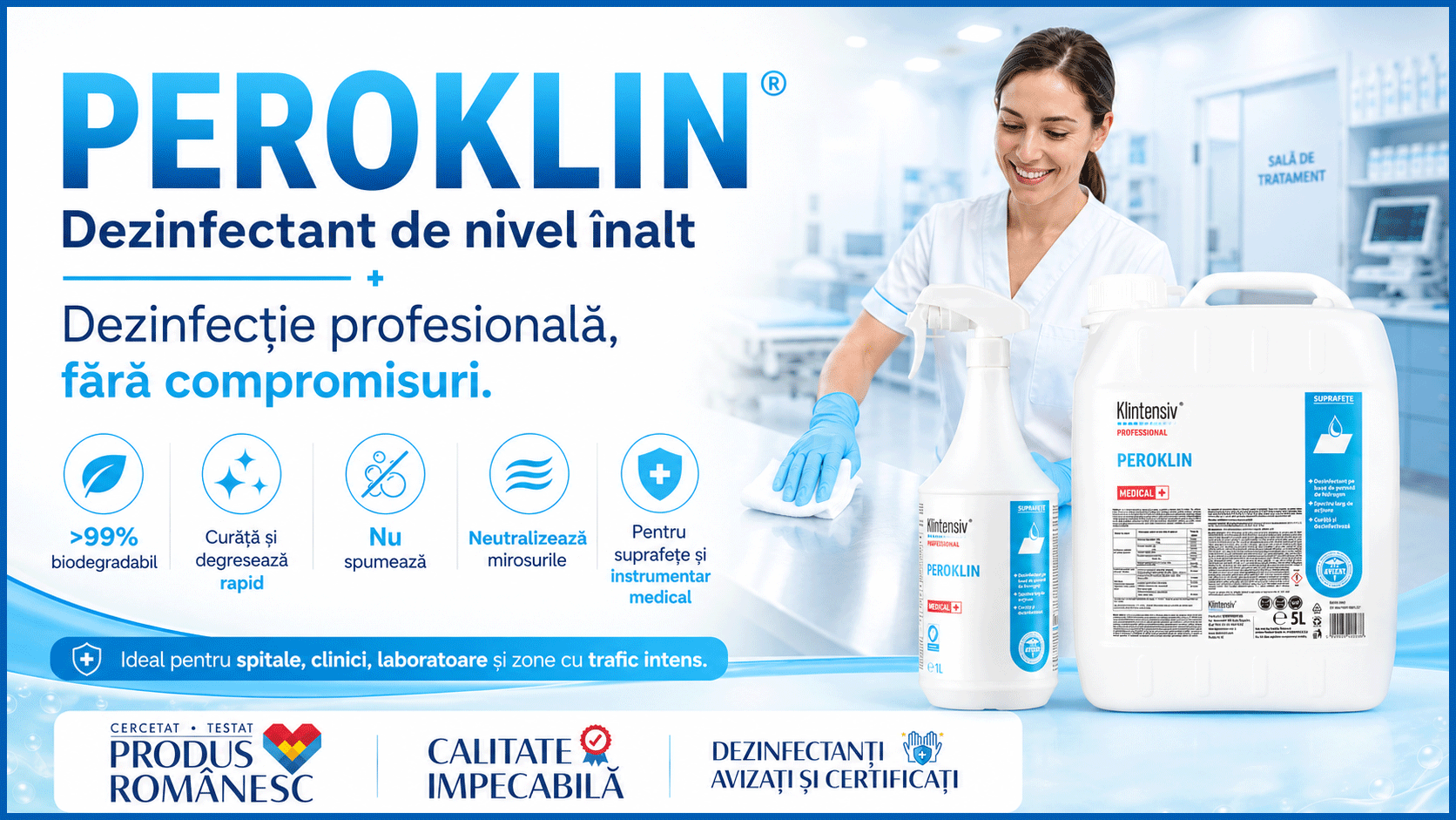 Peroklin dezinfectant de nivel înalt pentru suprafețe instrumentar și dispozitive medicale