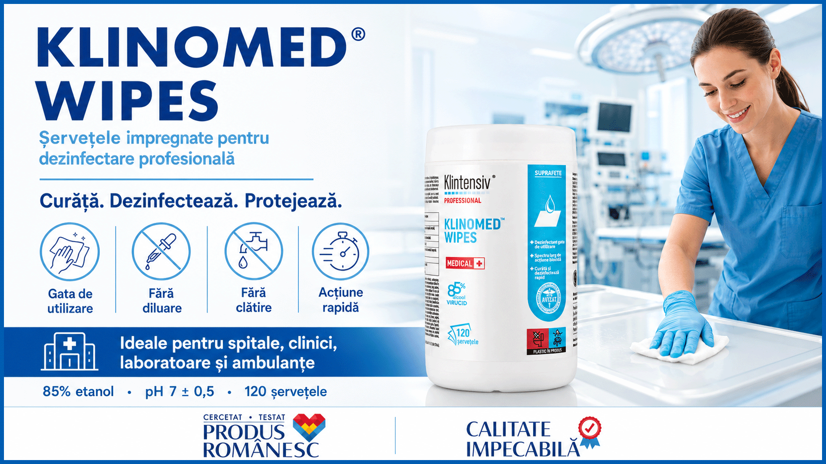 Klinomed Wipes șervețele impregnate pentru dezinfectare profesională