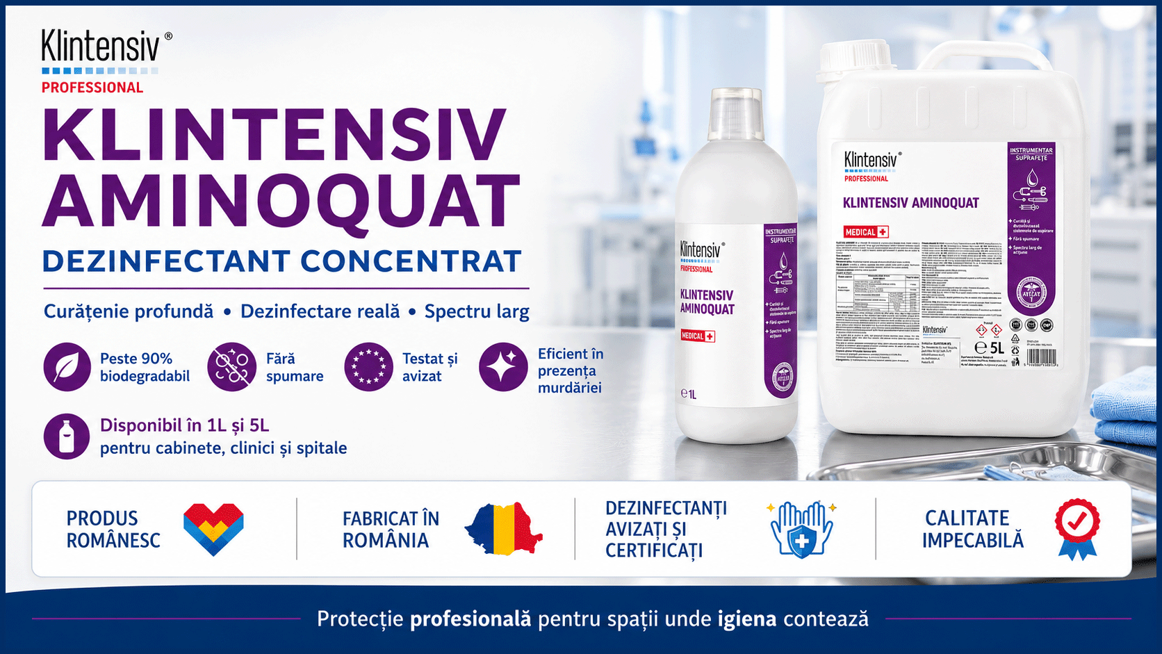Klintensiv Aminoquat dezinfectant concentrat pentru suprafețe și instrumentar medical