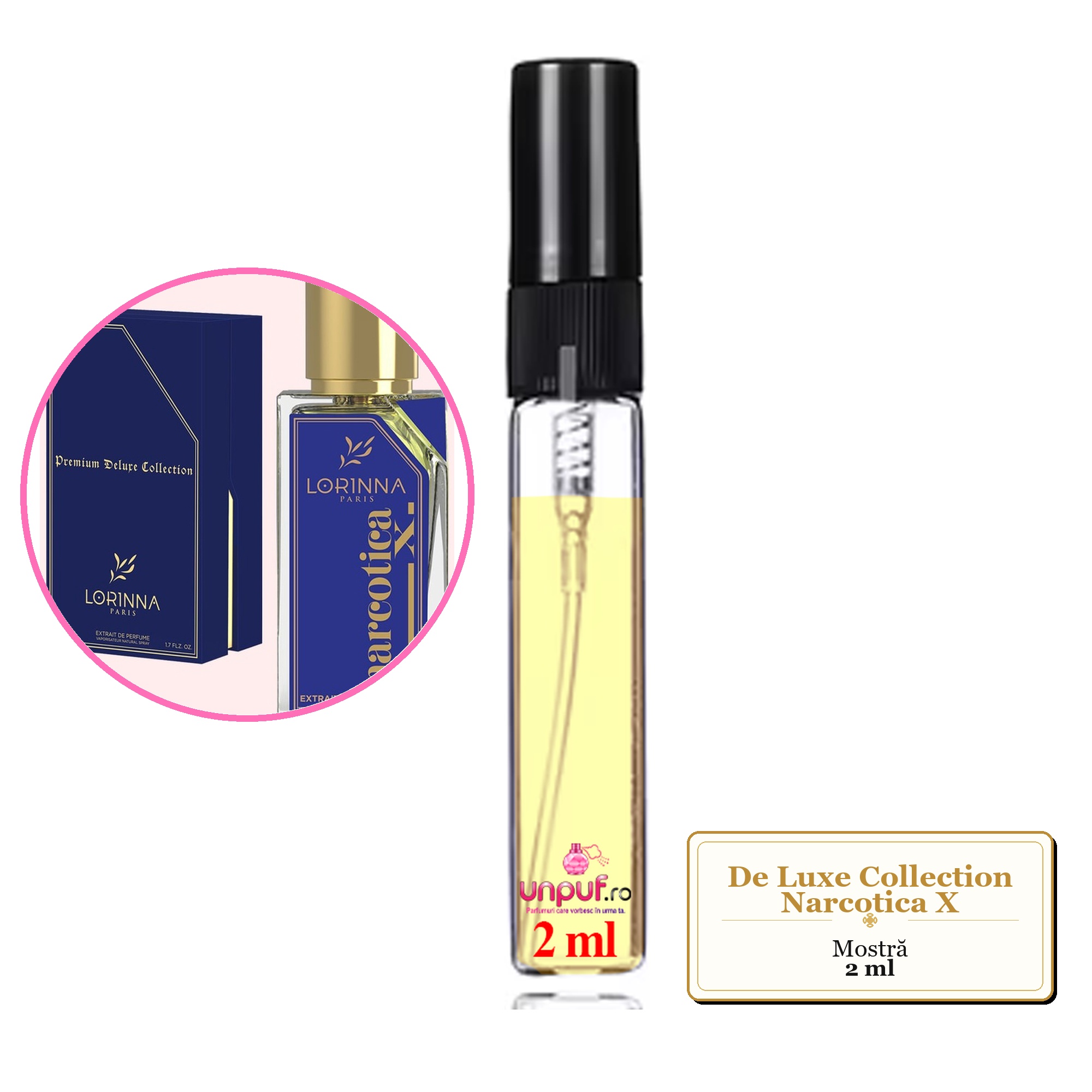 Mostra fiola din Parfumul De Luxe Collection Narcotica X, decant sticla cu pulverizator