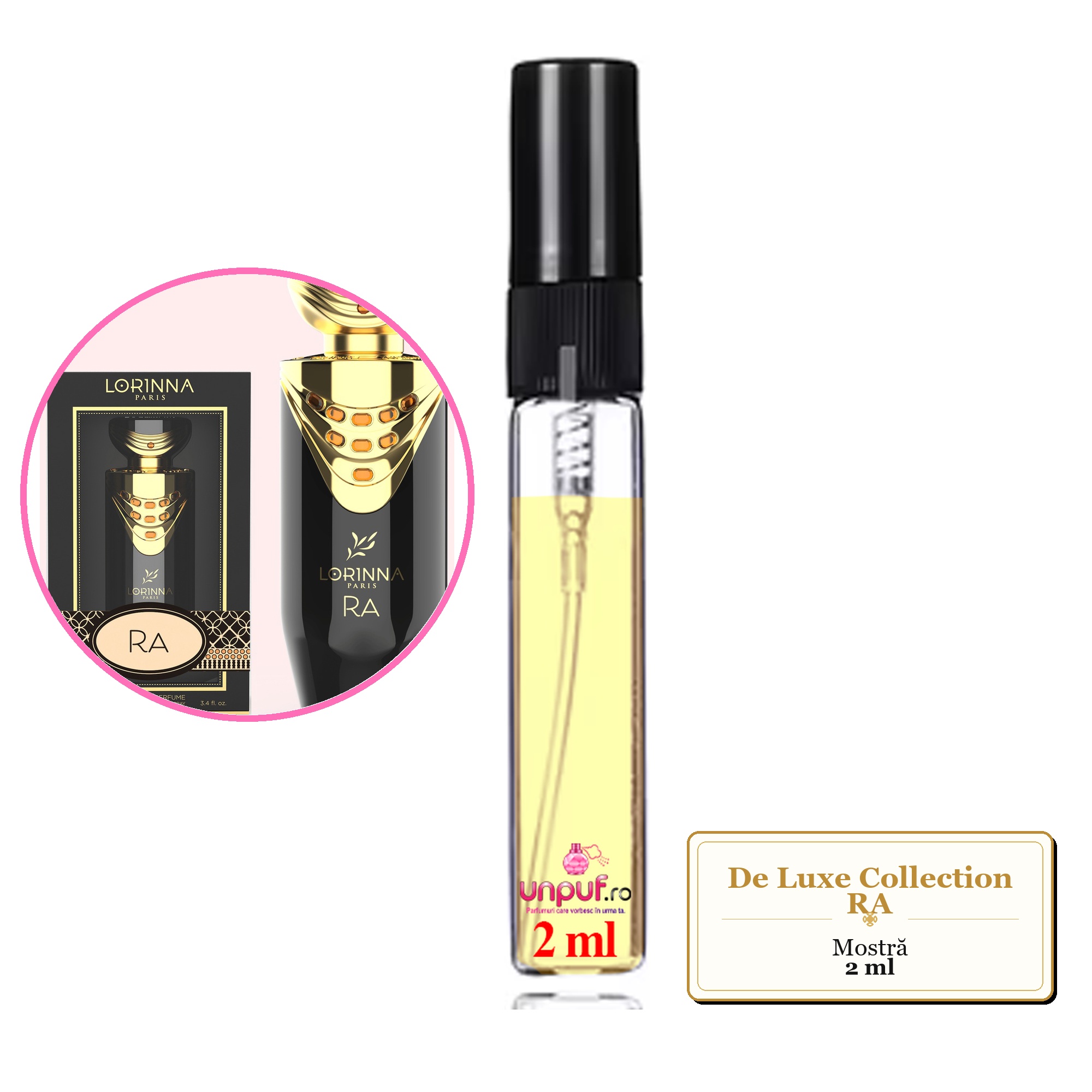 Mostra fiola din Parfumul De Luxe Collection RA, decant sticla cu pulverizator