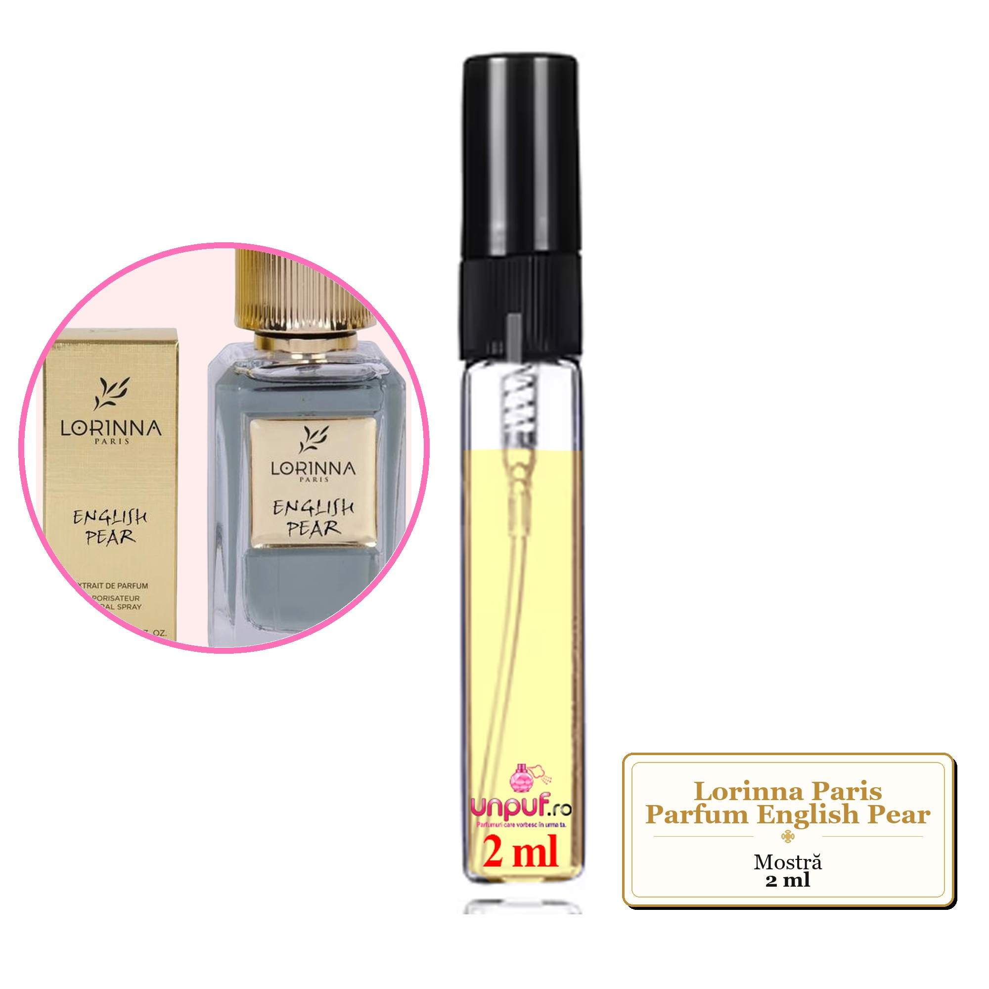 Mostra fiola din Parfumul Lorinna Paris English Pear, decant sticla cu pulverizator