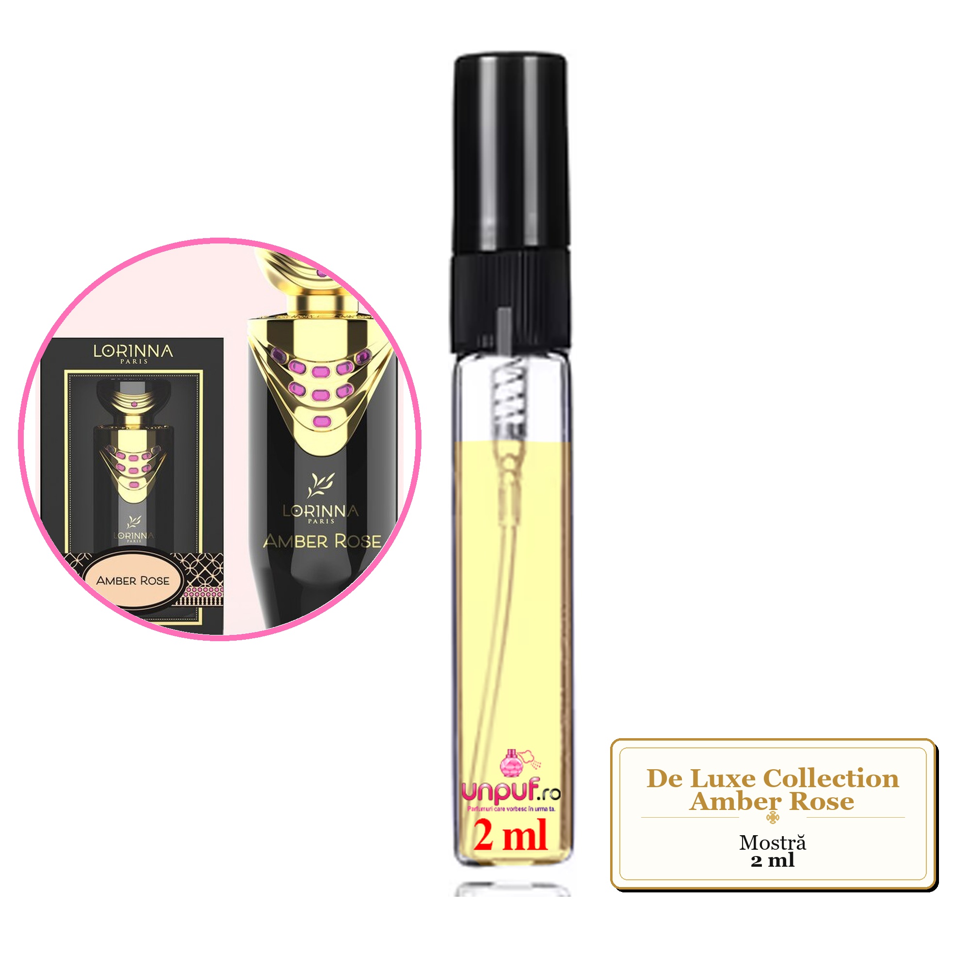 Mostra fiola din Parfumul De Luxe Collection Amber Rose, decant sticla cu pulverizator
