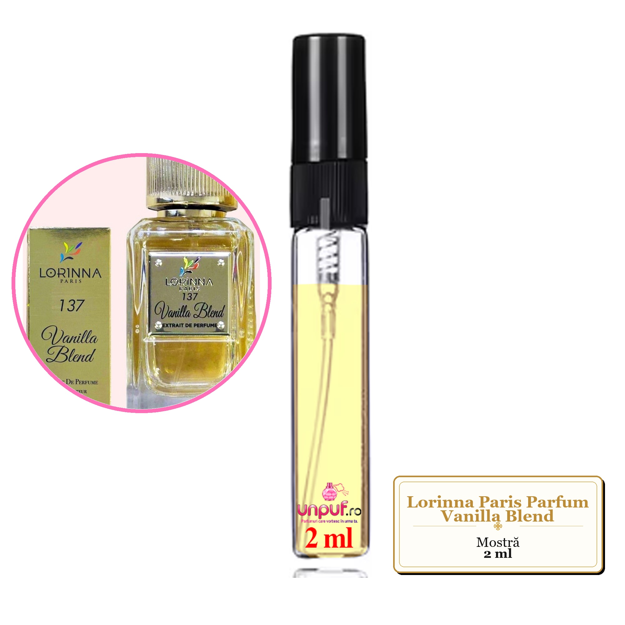 Mostra fiola din Parfumul Lorinna Paris Vanilla Blend, decant sticla cu pulverizator