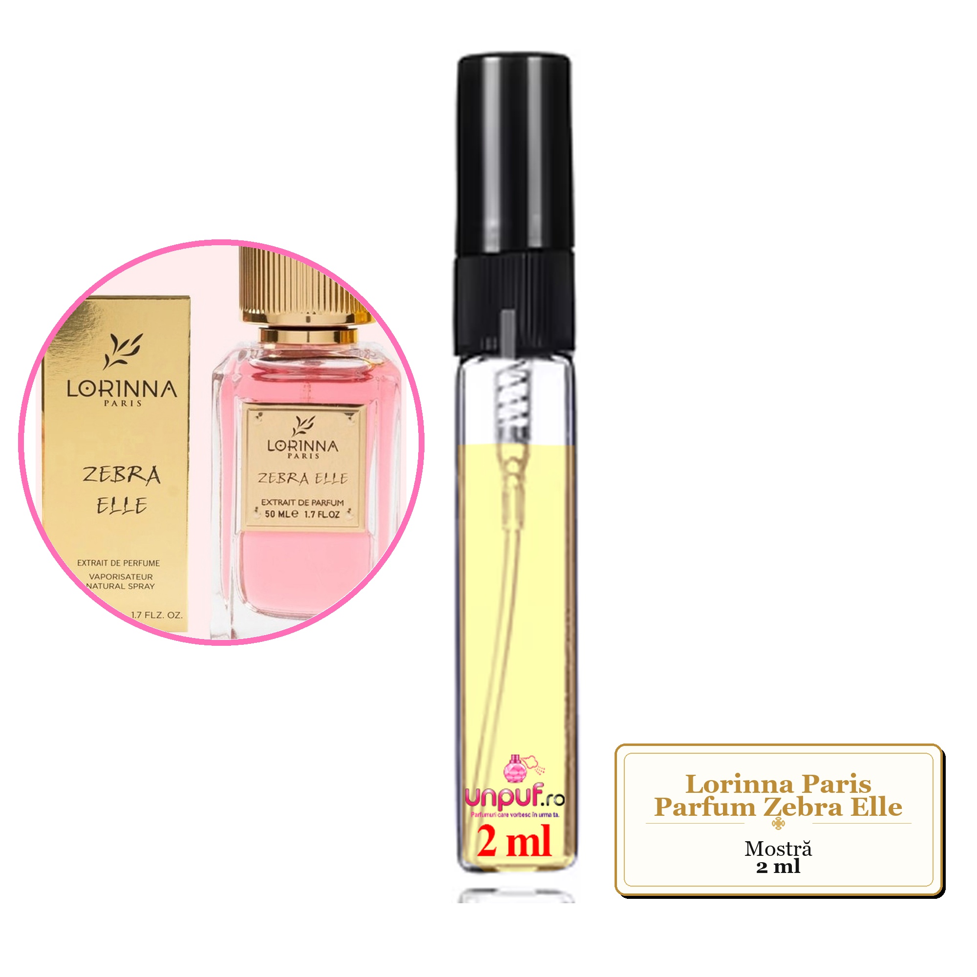 Mostra fiola din Parfumul Lorinna Paris Zebra Elle, decant sticla cu pulverizator