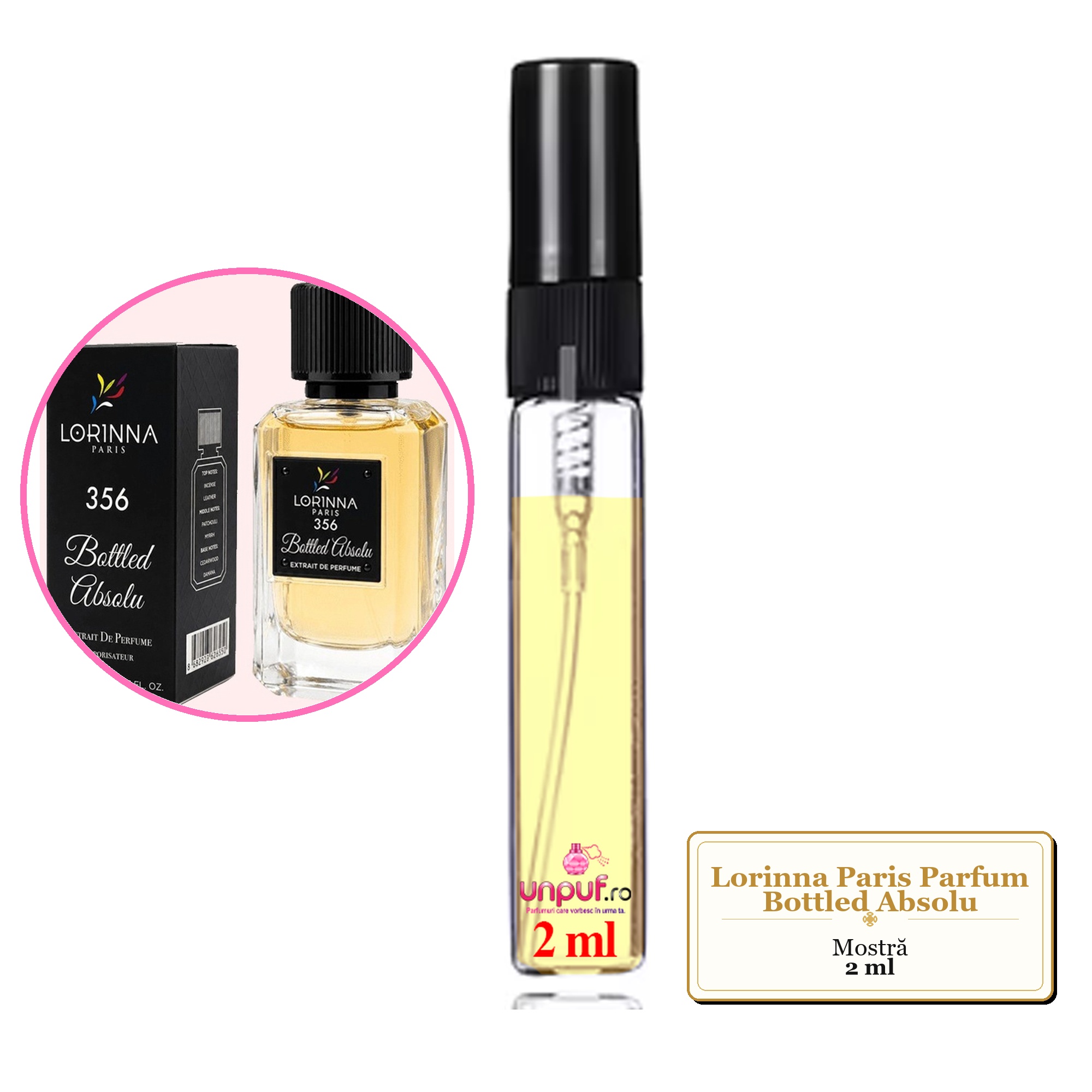 Mostra fiola din Parfumul Lorinna Paris Bottled Absolu, decant sticla cu pulverizator