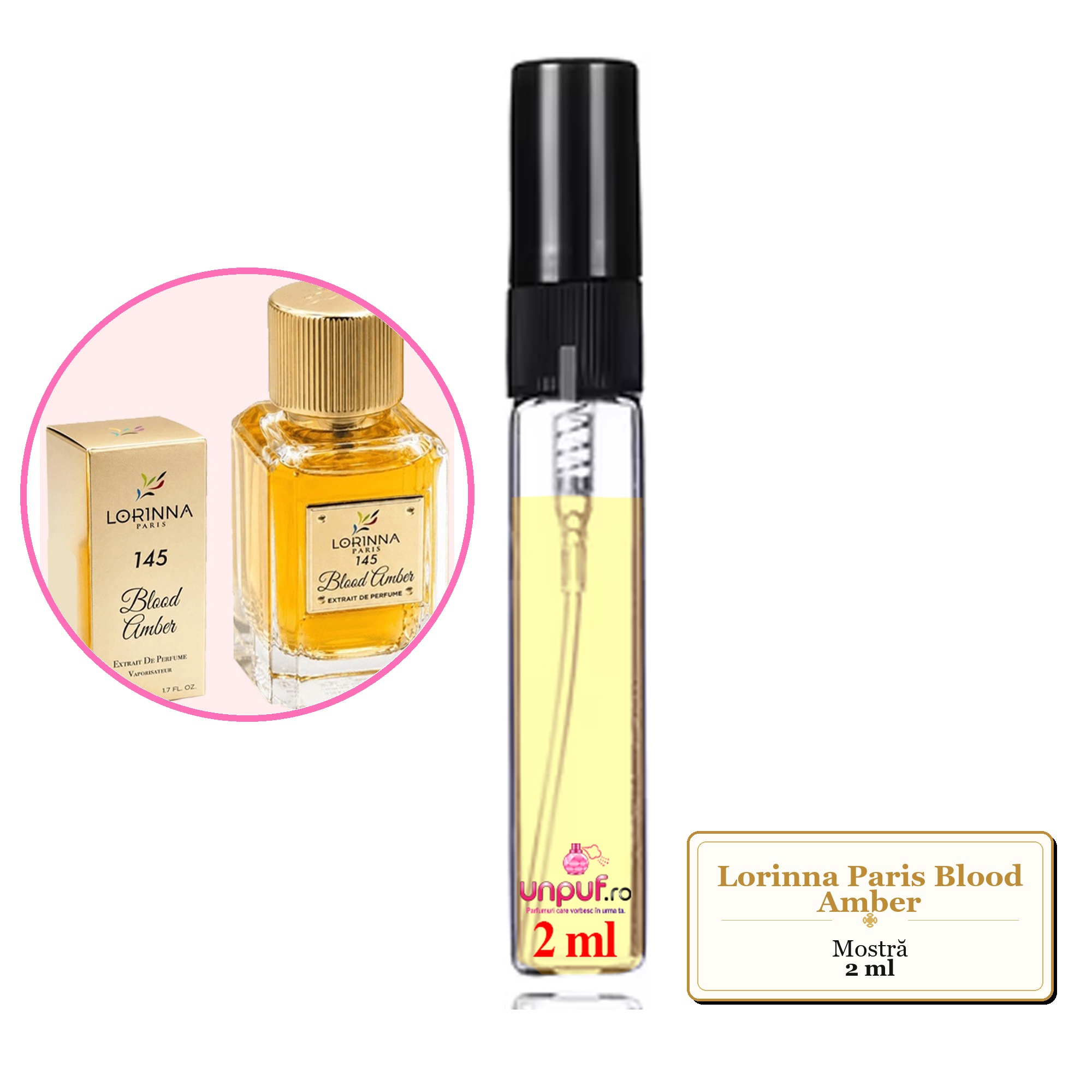 Mostra fiola din Parfumul Lorinna Paris Blood Amber, decant sticla cu pulverizator