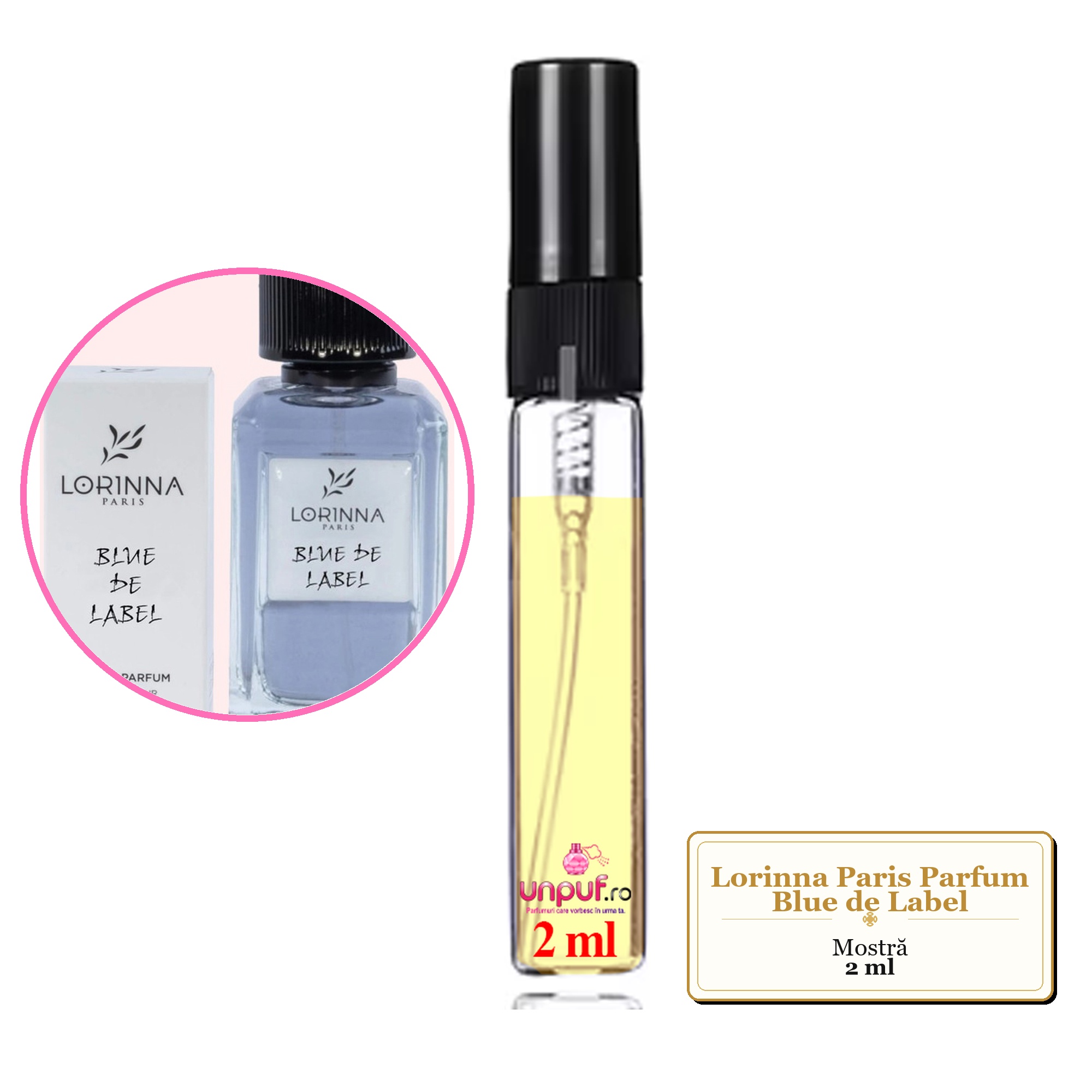 Mostra fiola din Parfumul Lorinna Paris Blue de Label, decant sticla cu pulverizator