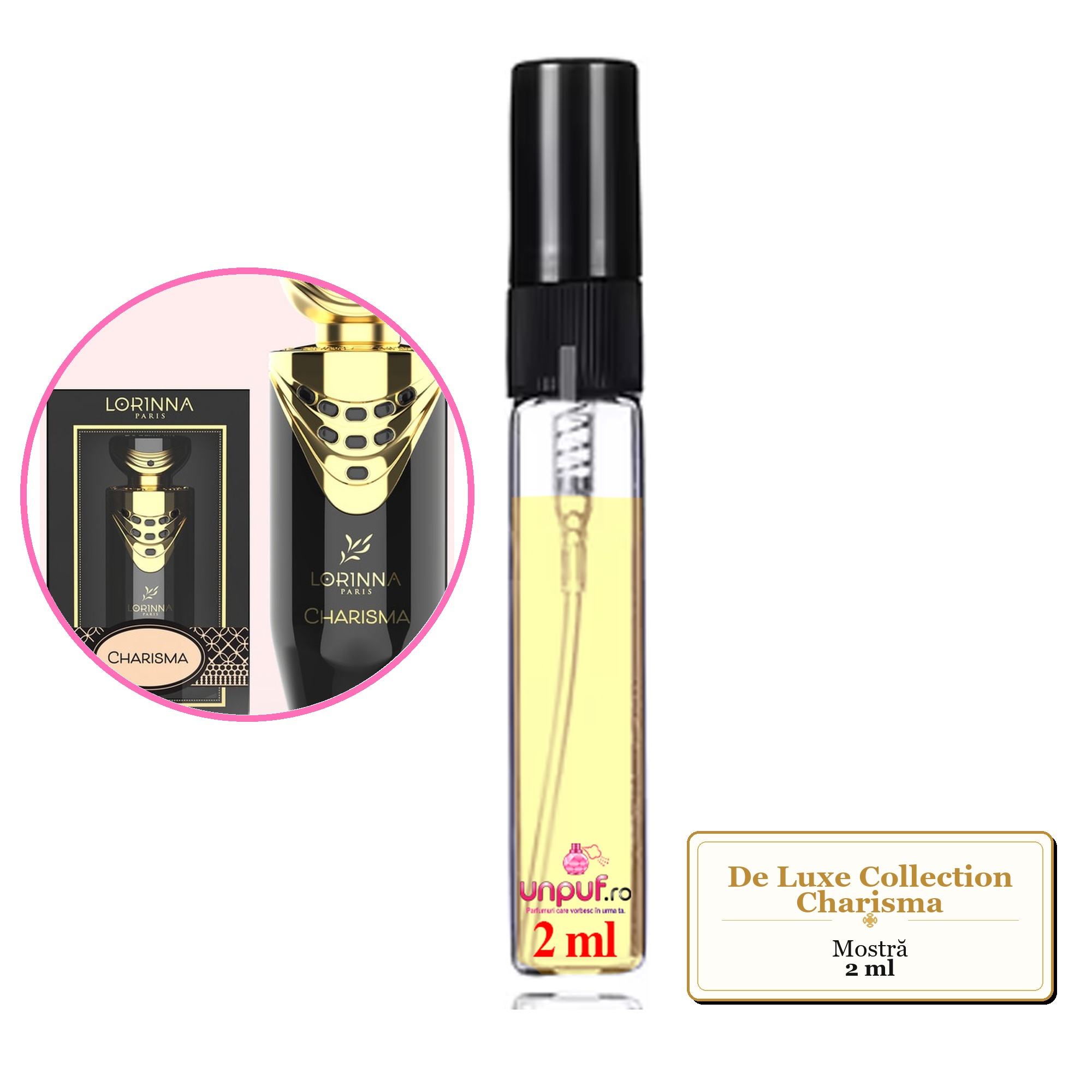 Mostra fiola din Parfumul De Luxe Collection Charisma, decant sticla cu pulverizator