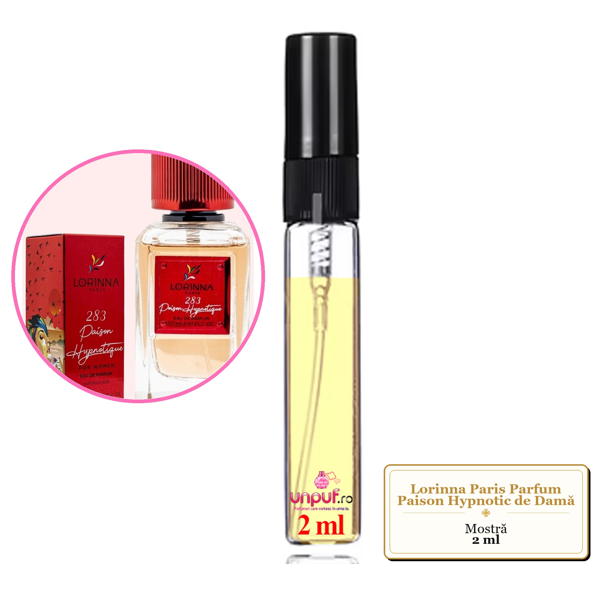 Mostra fiola din Parfumul Lorinna Paris Paison Hypnotic de Damă, decant sticla cu pulverizator