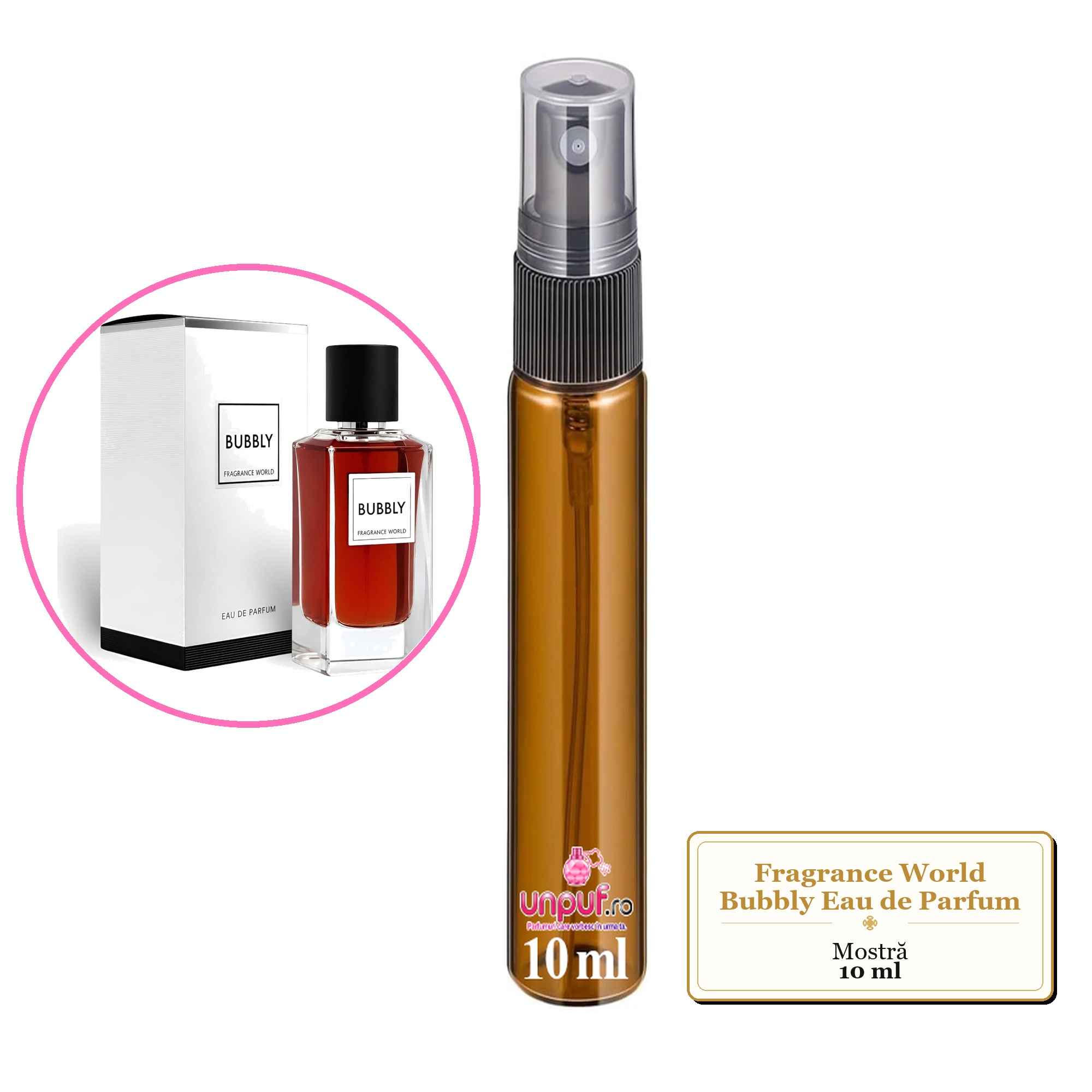 Mostra fiola din Parfumul Fragrance World Bubbly Eau de Parfum, decant sticla cu pulverizator
