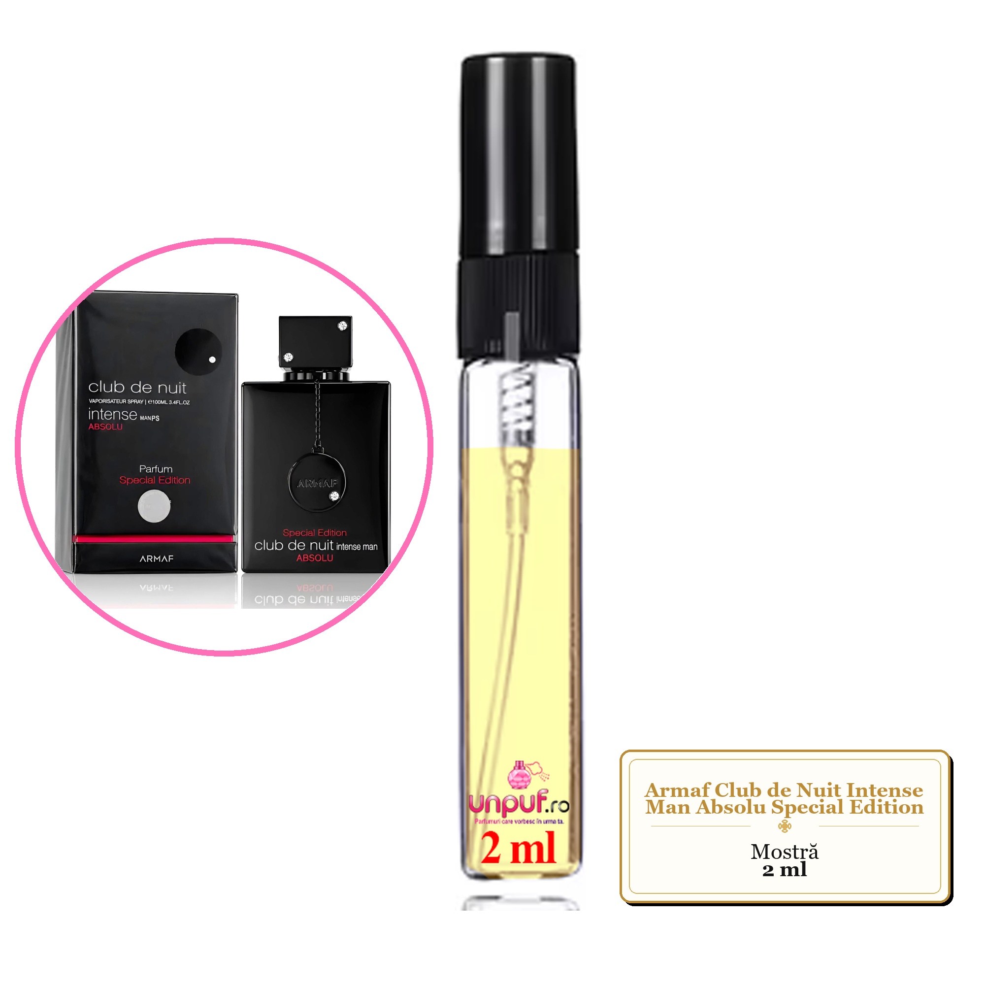 Mostra fiola din Parfumul Armaf Club de Nuit Intense Man Absolu Special Edition, decant sticla cu pulverizator