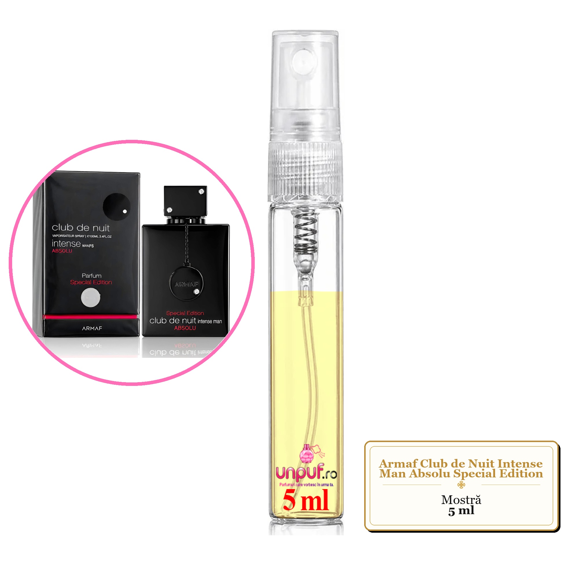 Mostra fiola din Parfumul Armaf Club de Nuit Intense Man Absolu Special Edition, decant sticla cu pulverizator