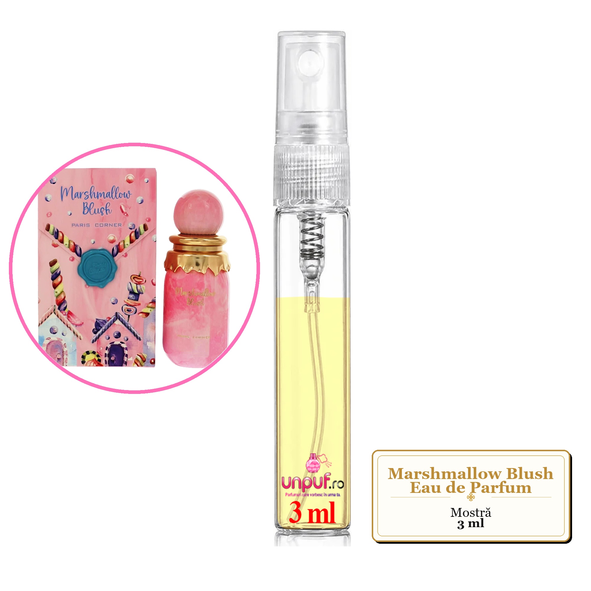 Mostra fiola din Parfumul Marshmallow Blush Eau de Parfum, decant sticla cu pulverizator