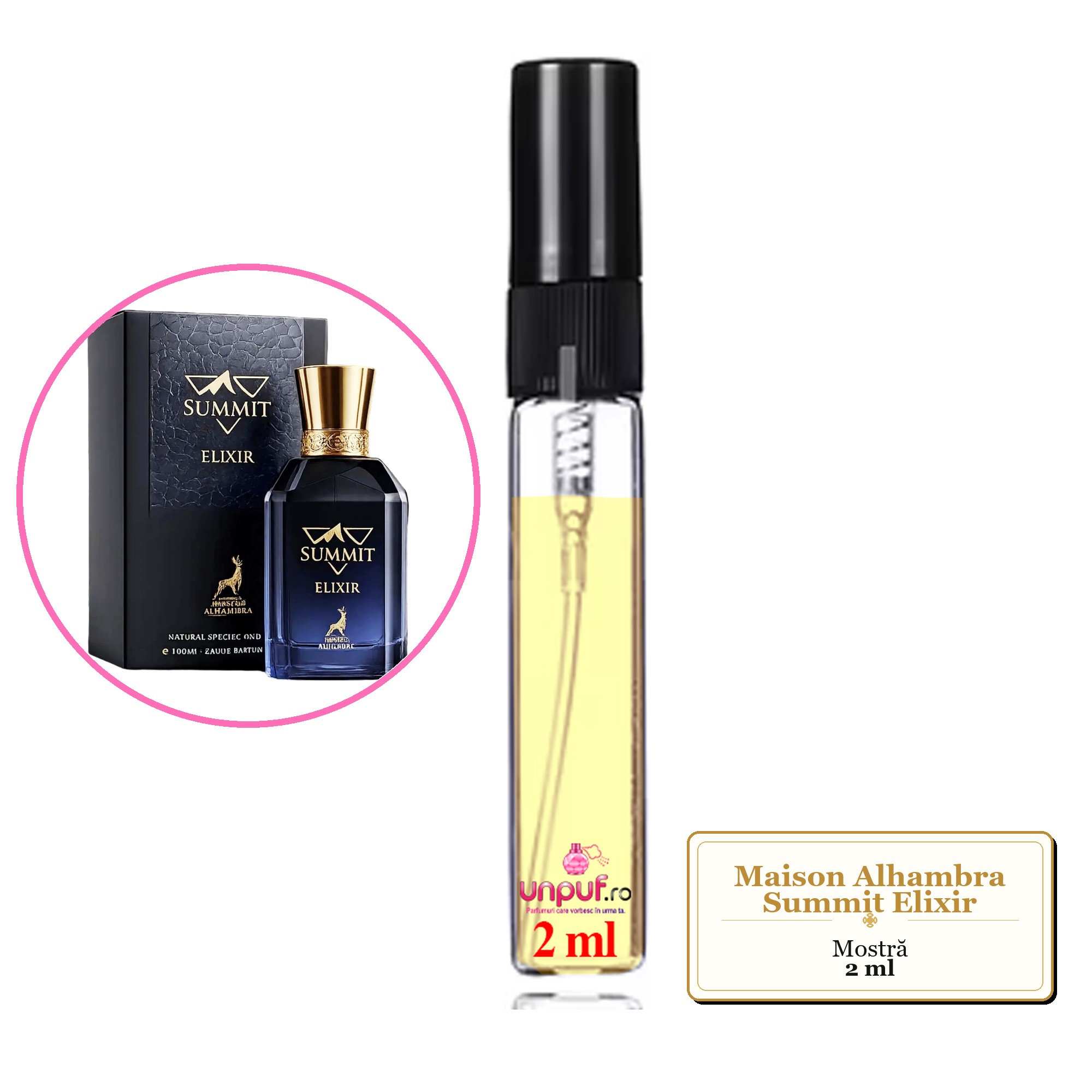 Mostra fiola din Parfumul Maison Alhambra Summit Elixir, decant sticla cu pulverizator