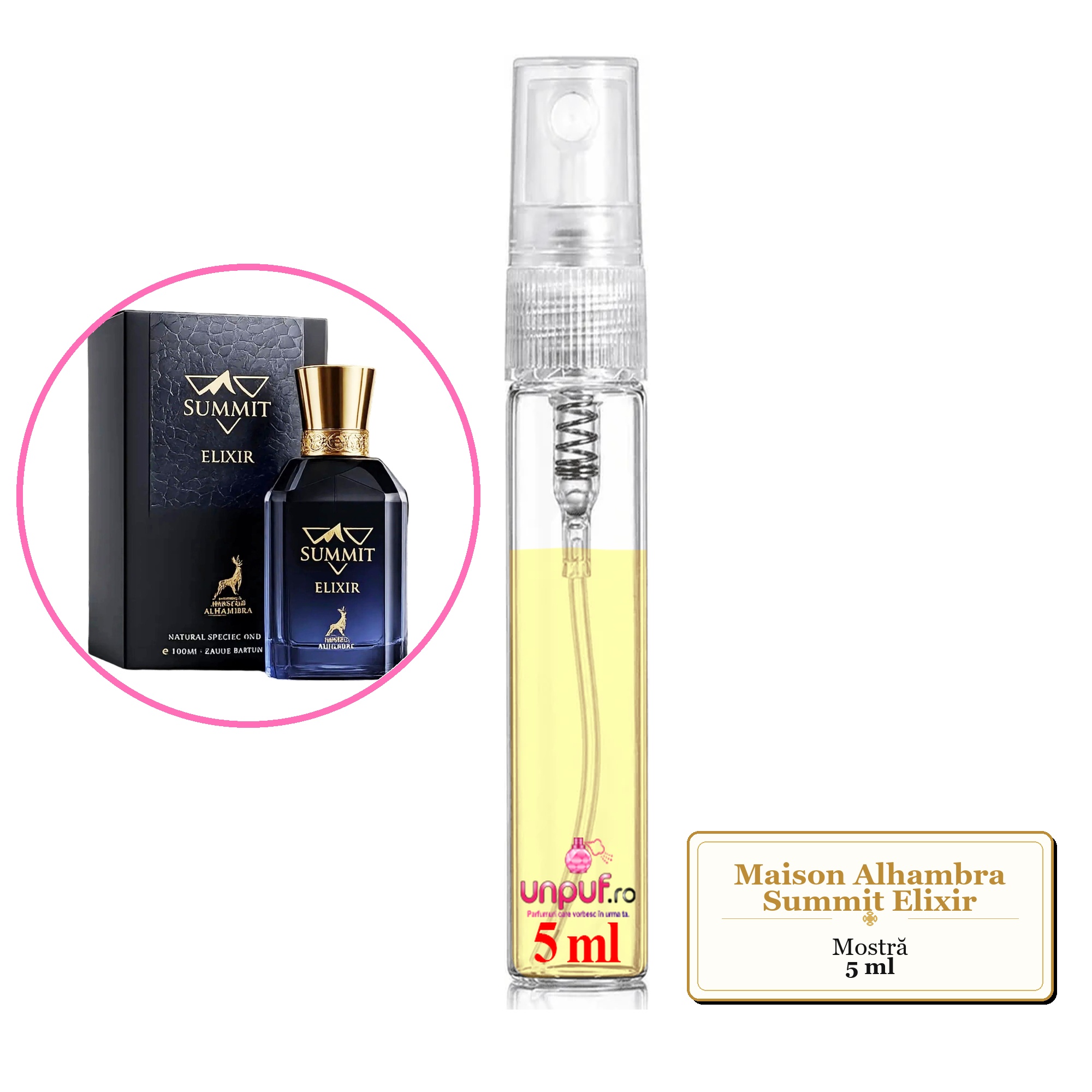 Mostra fiola din Parfumul Maison Alhambra Summit Elixir, decant sticla cu pulverizator