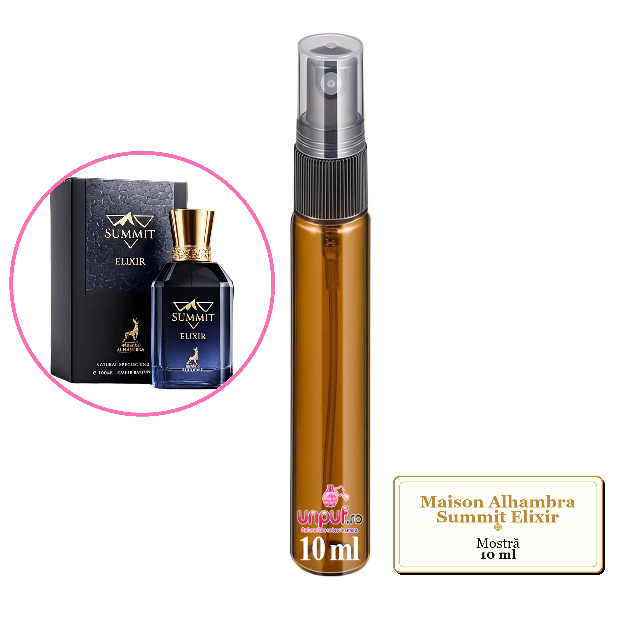 Mostra fiola din Parfumul Maison Alhambra Summit Elixir, decant sticla cu pulverizator