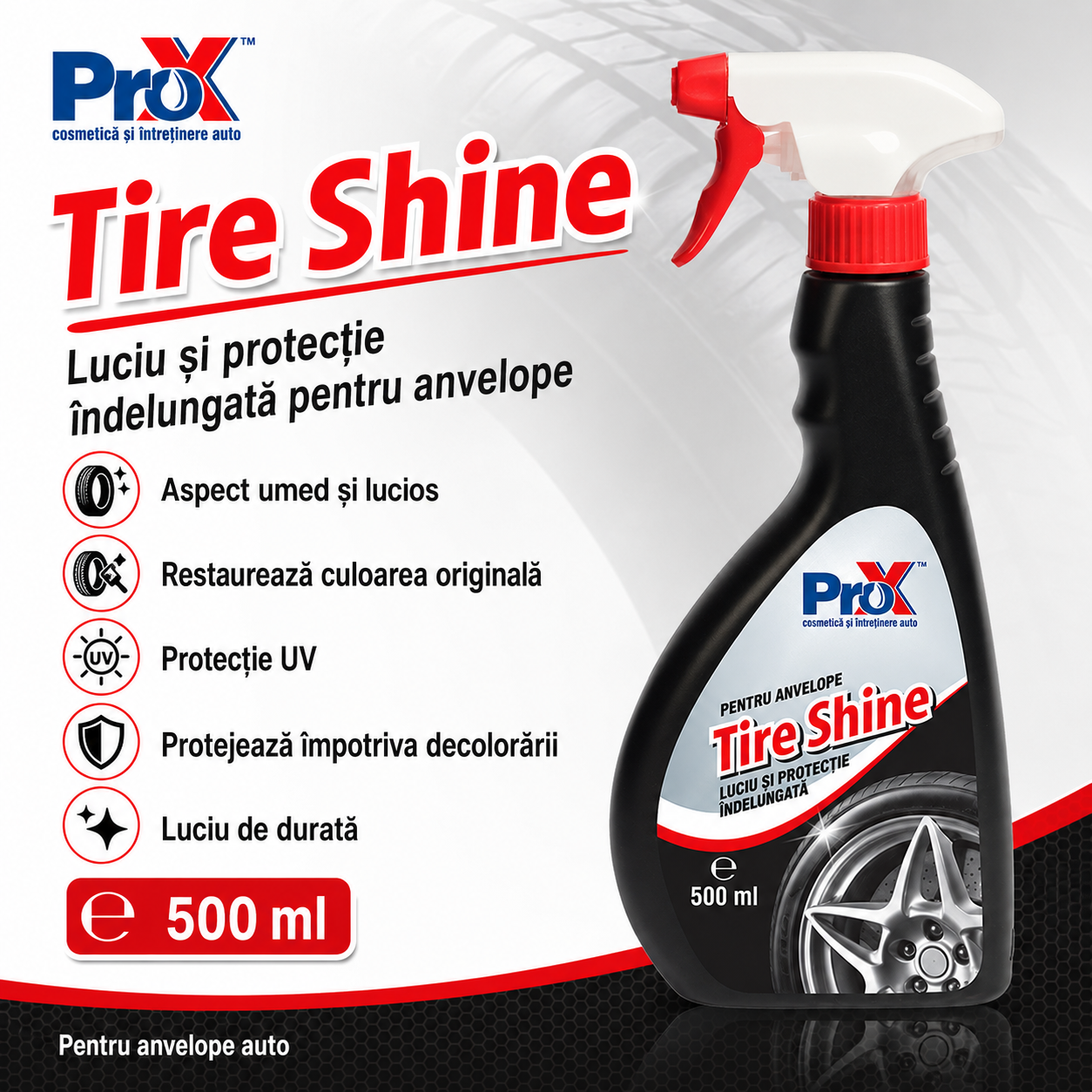 Tire Shine pentru luciu intens și aspect umed anvelope