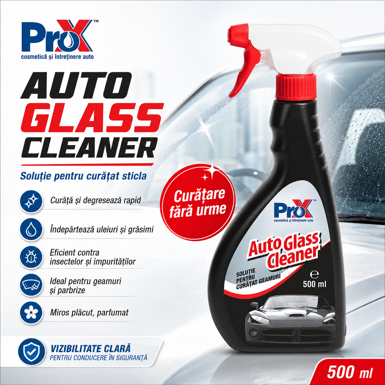 Soluție PRO X pentru curățat sticla auto interior și exterior