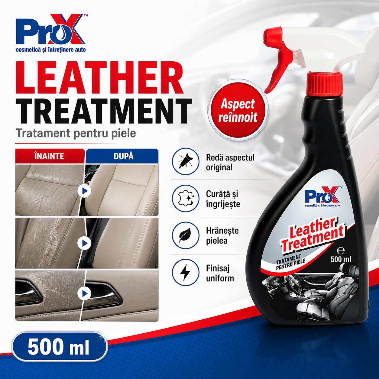Beneficii PRO X Leather Treatment curățare hrănire protecție piele auto