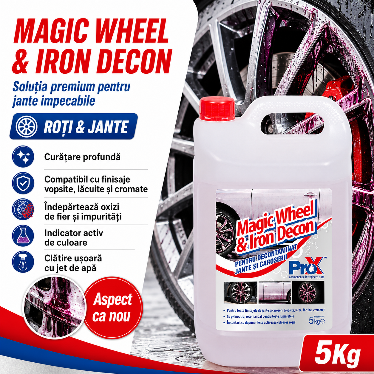 Beneficii Magic Wheel & Iron Decon indicator roșu pH neutru depuneri frână