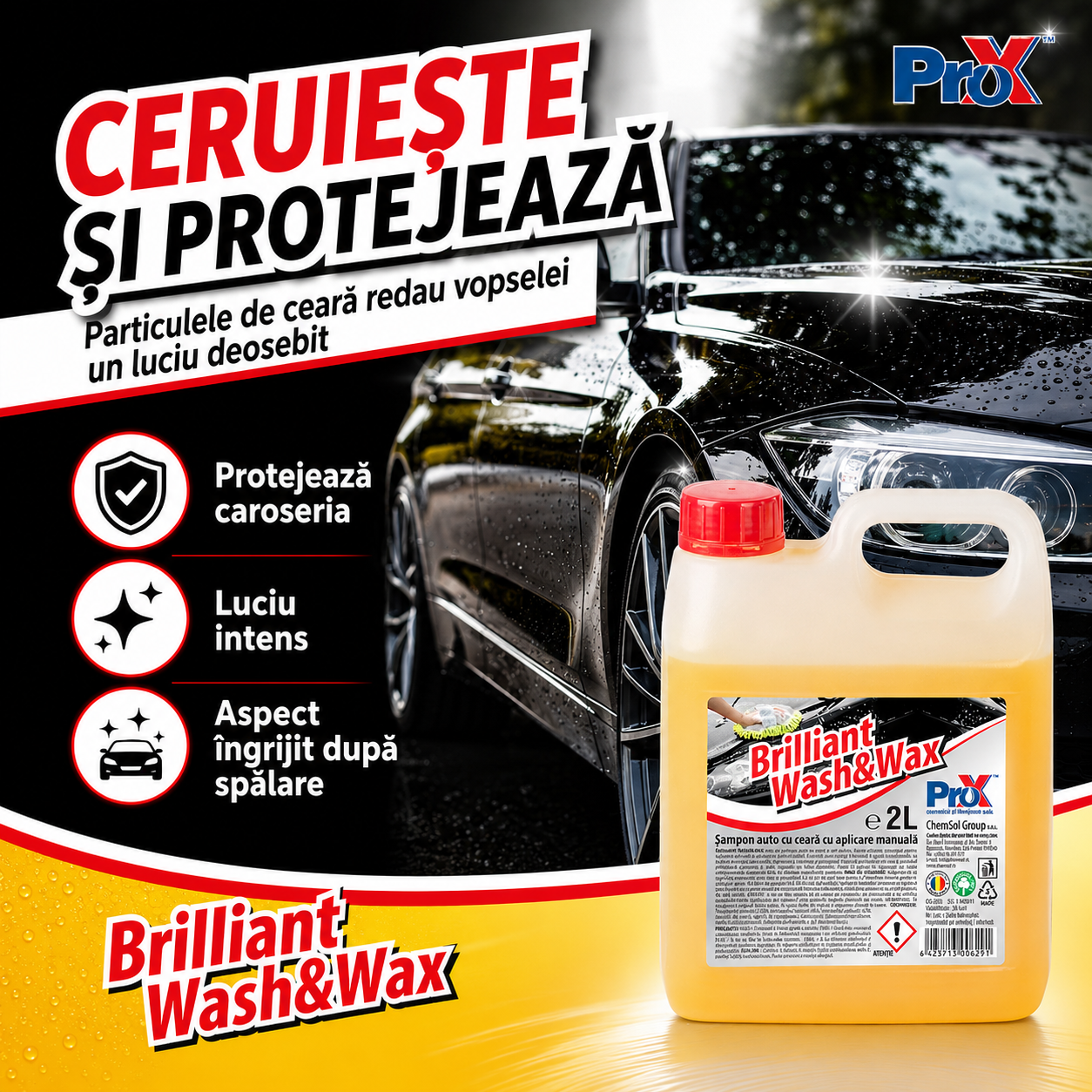 Beneficii PRO X Brilliant Wash&Wax curățare degresare ceruire protecție