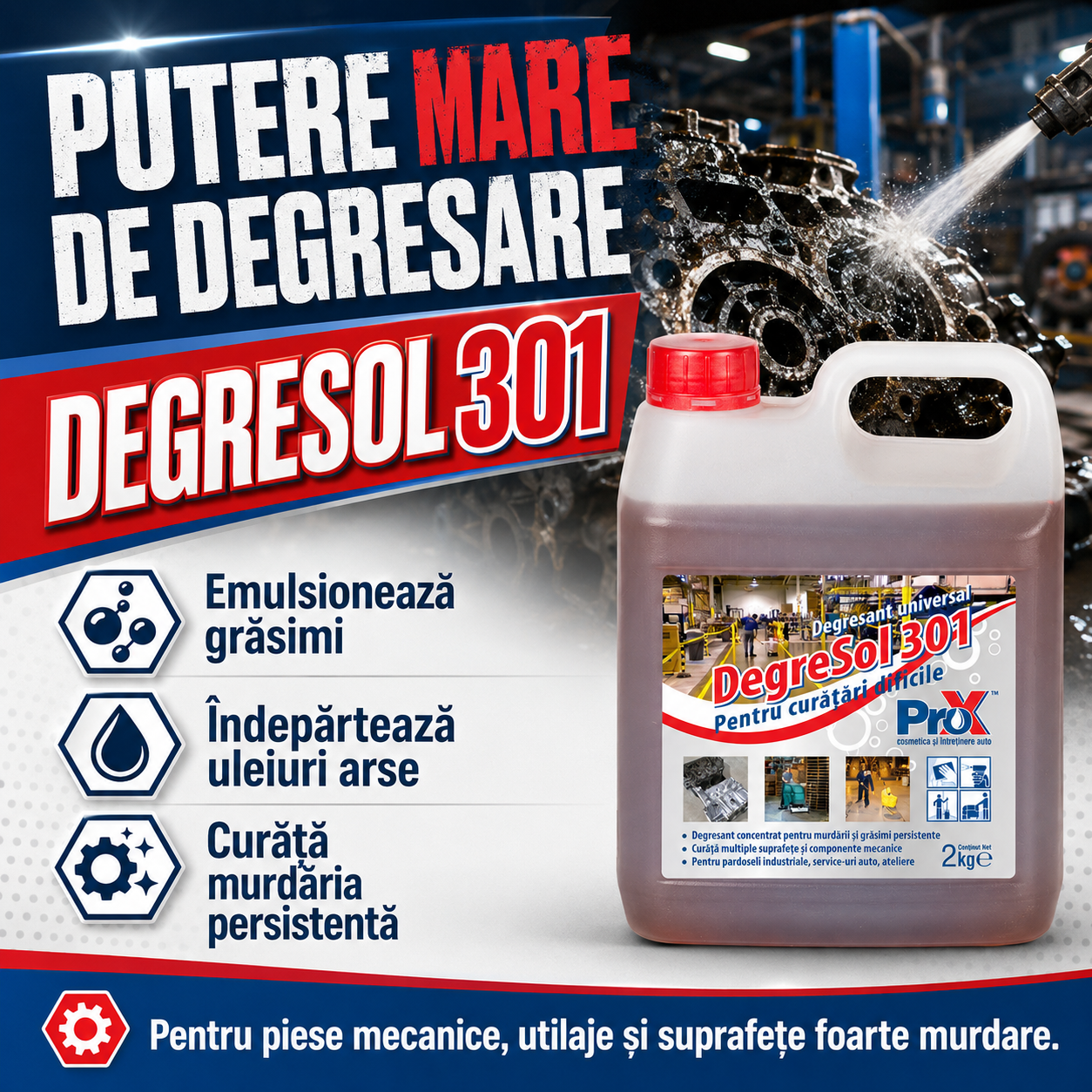 Beneficii PRO X Degresol 301 degresare uleiuri arse murdărie industrială