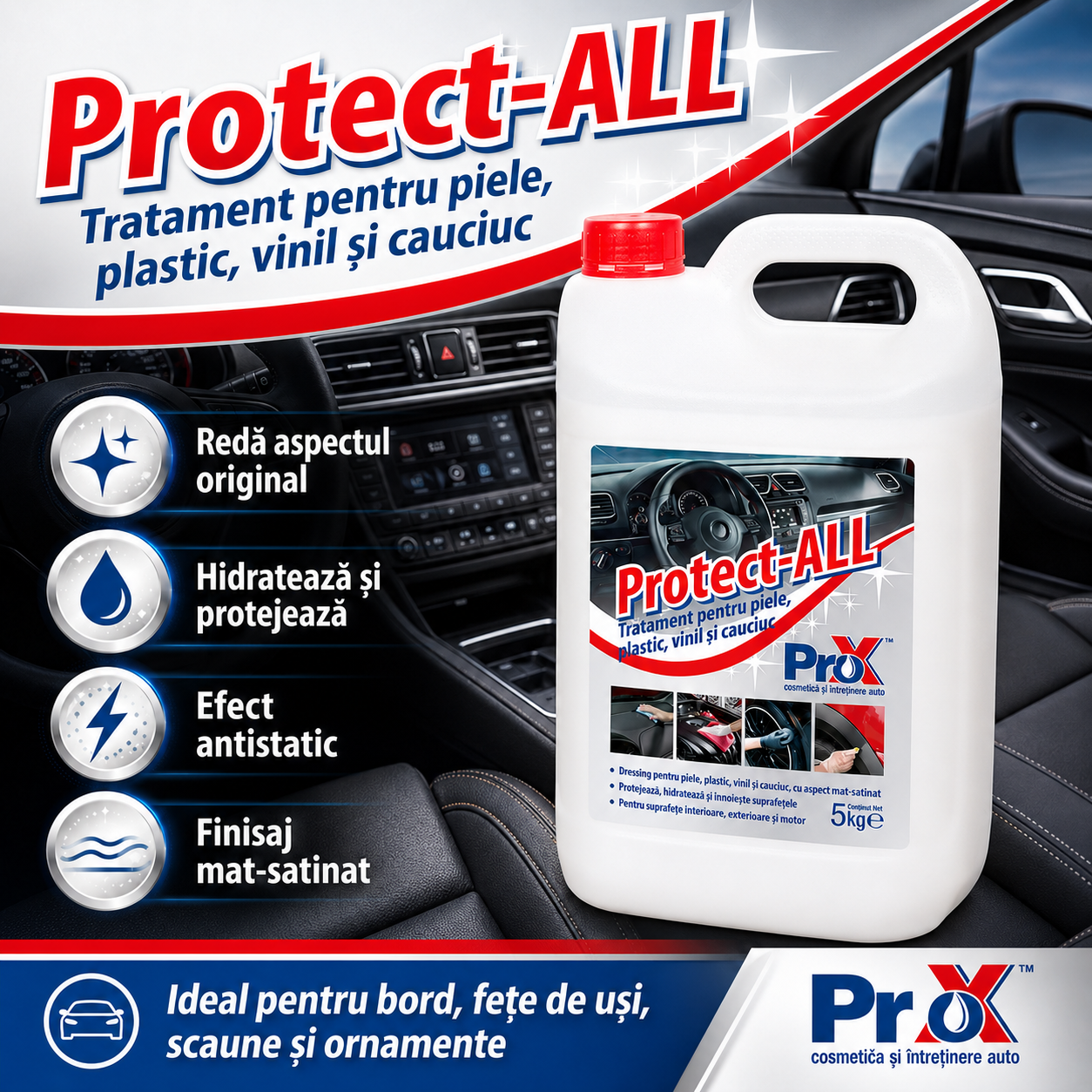 Beneficii PRO X Protect-ALL efect antistatic protecție UV aspect mat satinat