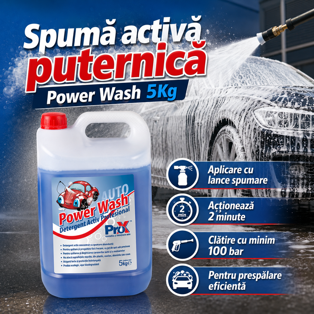 Beneficii PRO X Power Wash curățare luciu protecție caroserie