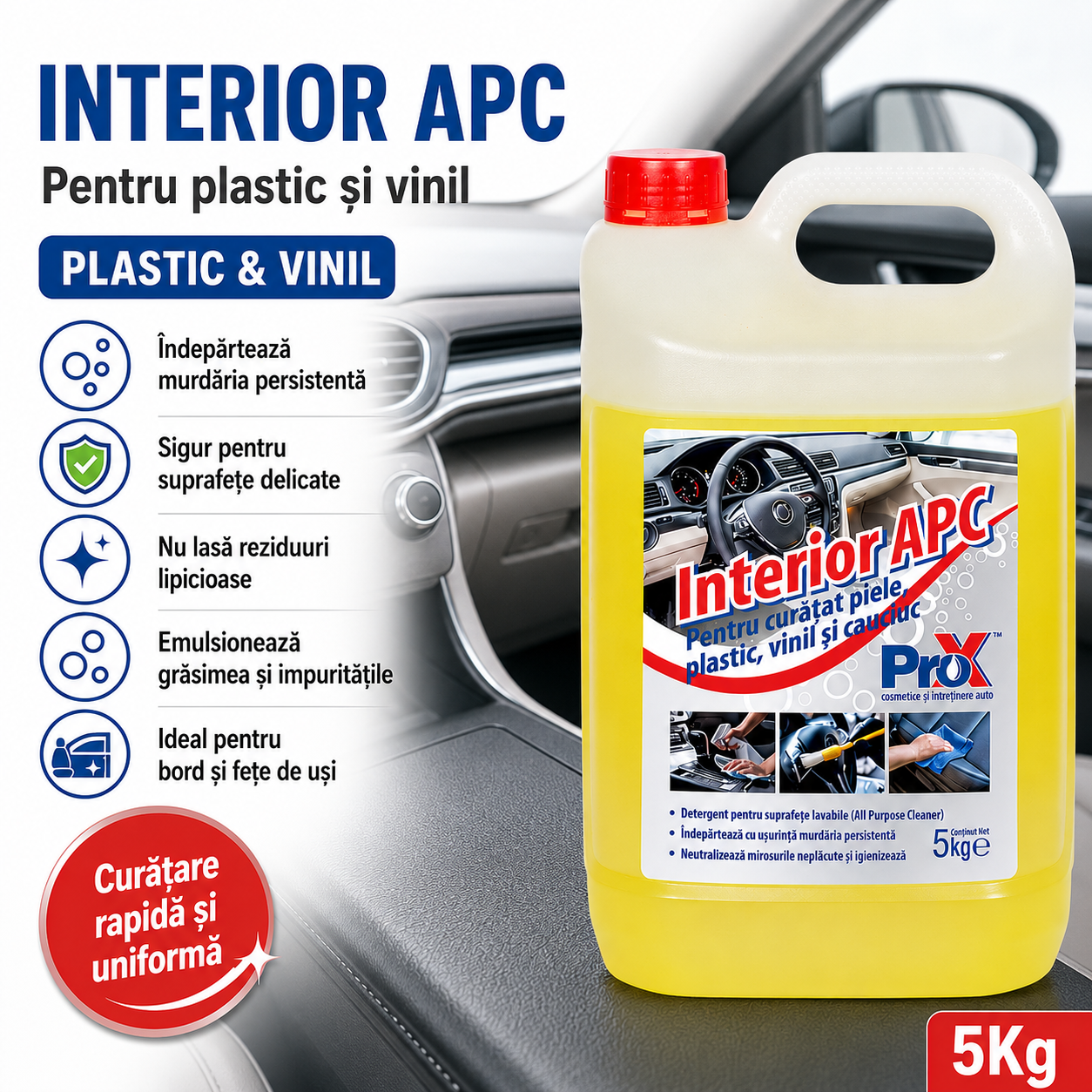 Beneficii Interior APC efect mat miros plăcut curățare interior auto