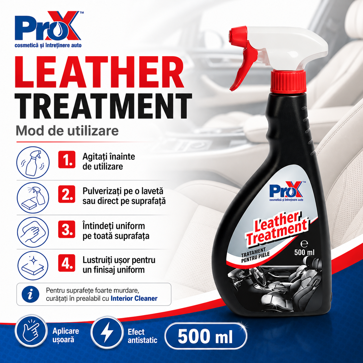 PRO X Leather Treatment pentru scaune banchete cotiere și piele auto