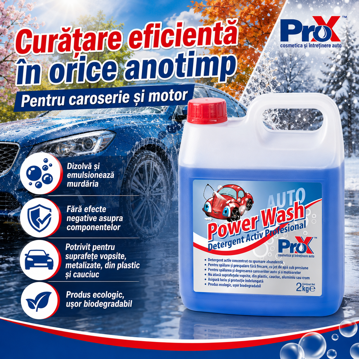 PRO X Power Wash 2 kg pentru suprafețe vopsite metalizate plastic și cauciuc