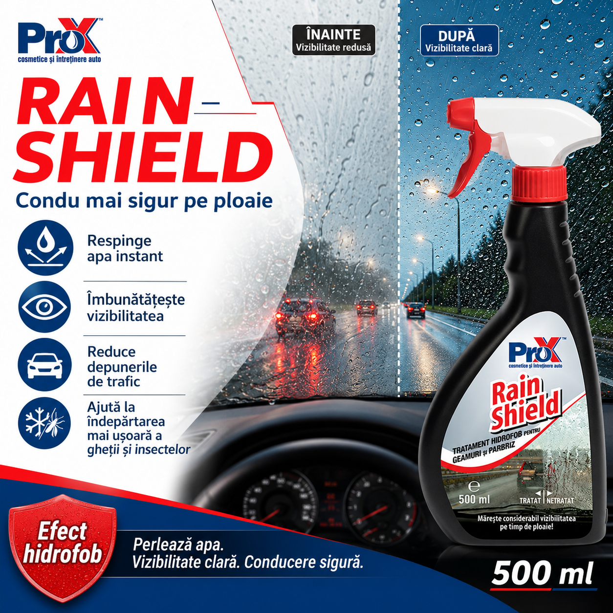 PRO X Rain Shield compatibil cu soluții de spălare parbriz